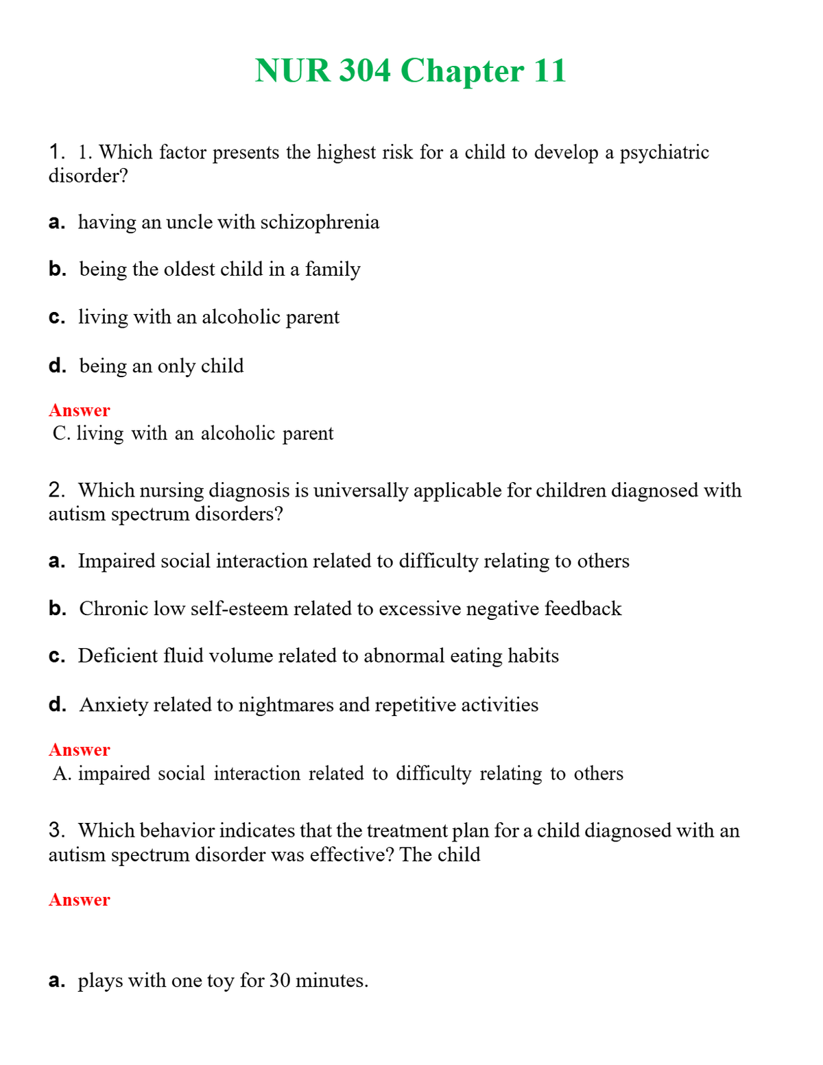 NUR 304 CHAPTER 11 | GRADED A+ SOLVED 100% CORRECT