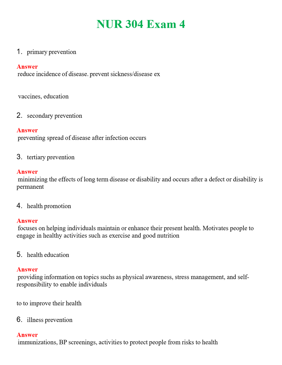 NUR 304 EXAM 4 | GRADED A+ QUESTIONS AND ANSWERS (SOLVED)