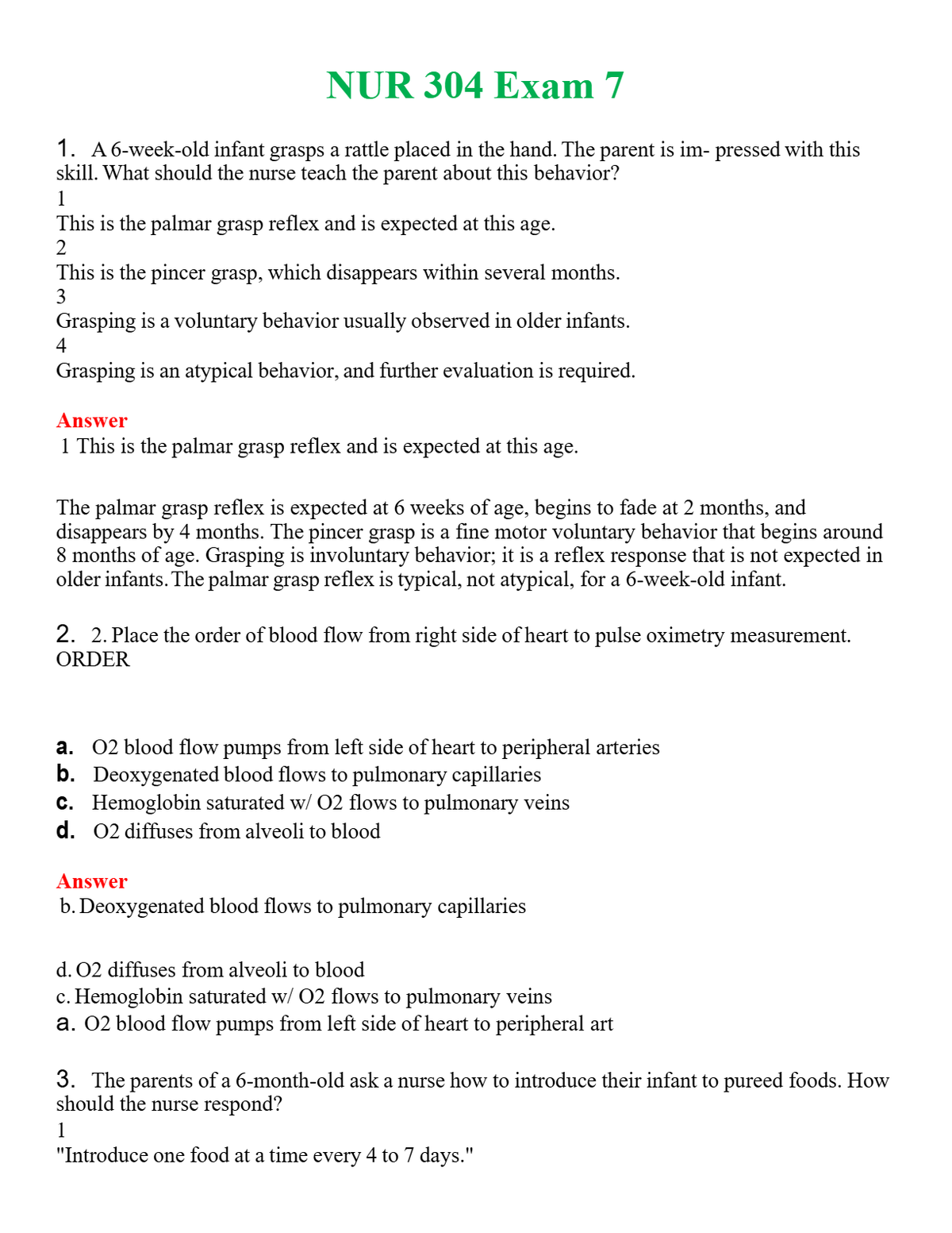 NUR 304 EXAM 7 | A+ RATED GUIDE | QUESTIONS AND ANSWERS (SOLVED)