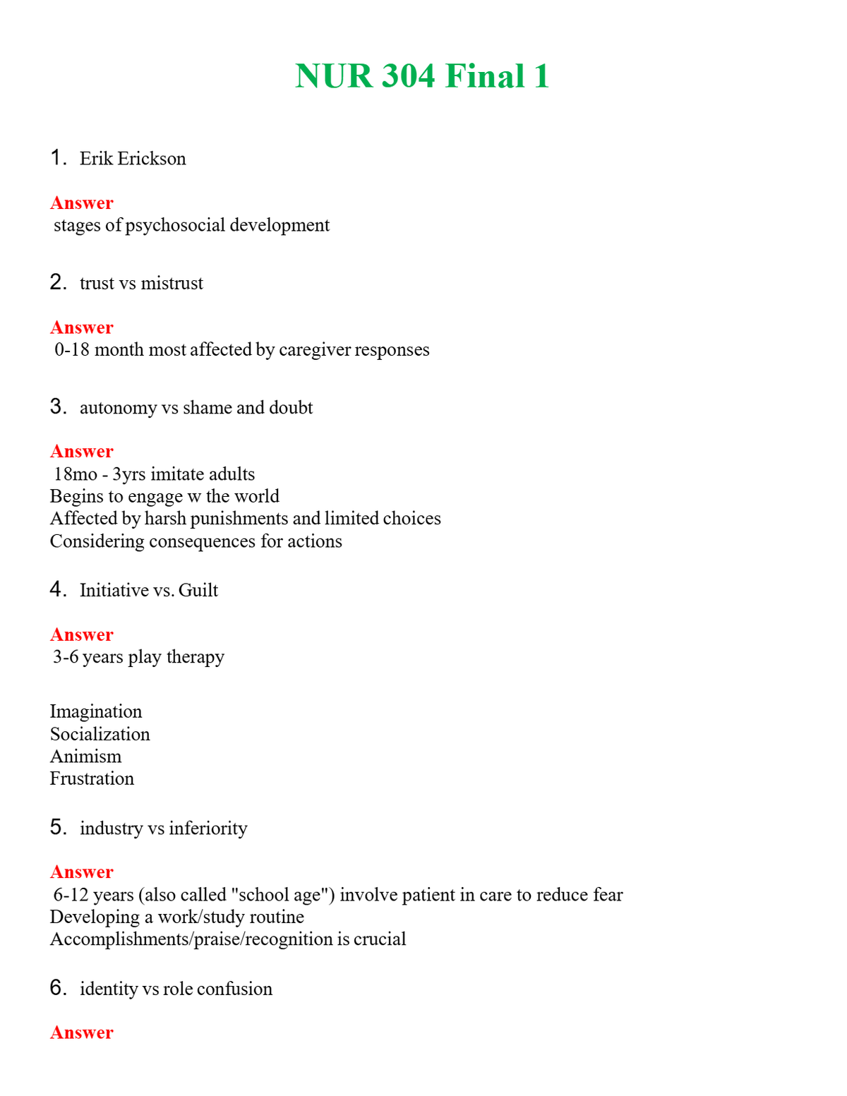 NUR 304 FINAL 1 | QUESTIONS & ANSWERS (SOLVED)