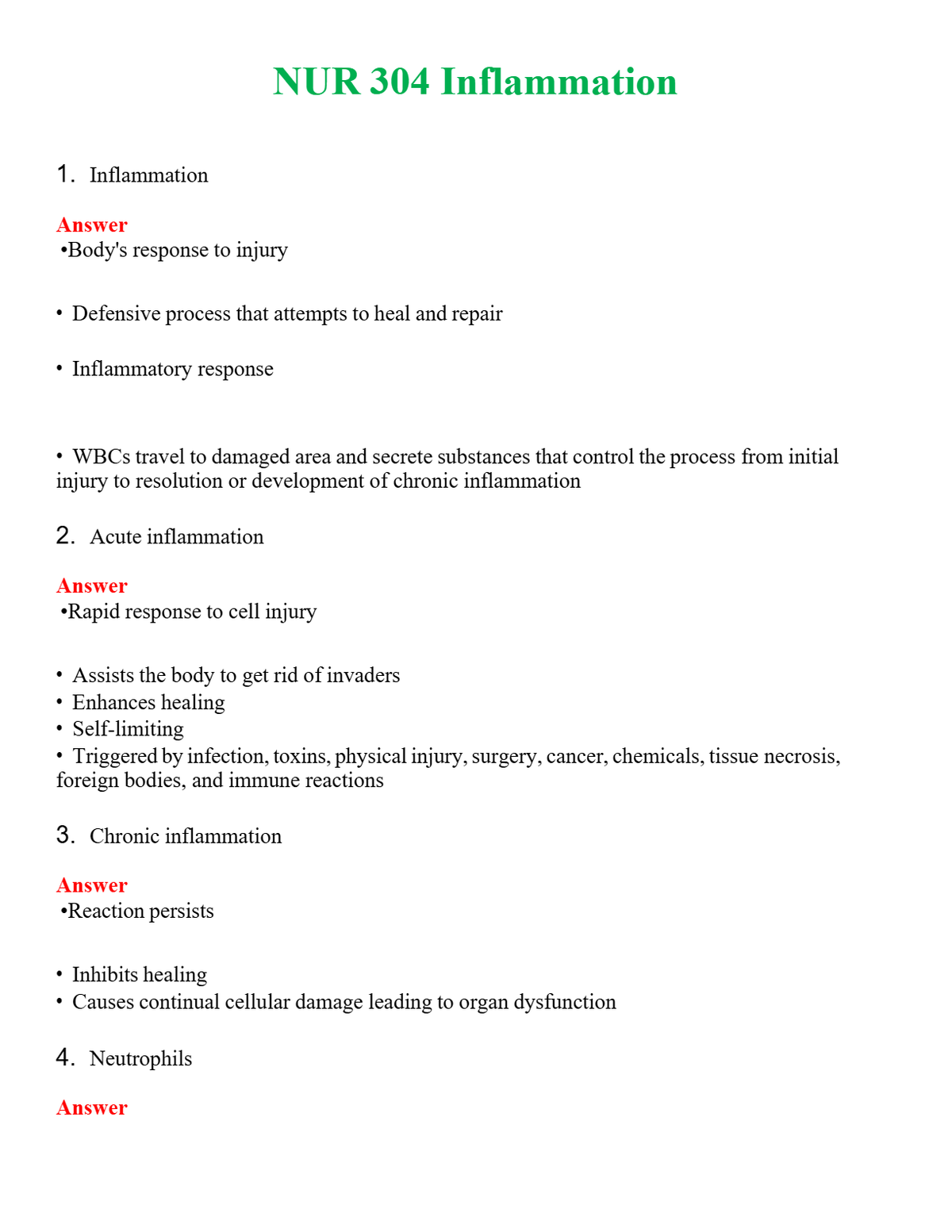 NUR 304 INFLAMMATION | A SOLVED 100% CORRECT