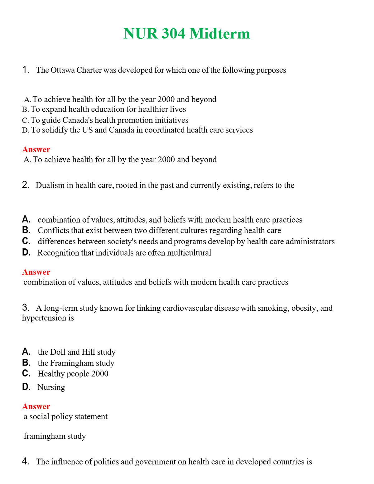 NUR 304 MIDTERM | PASSED | A+ RATED GUIDE | NEW FULL EXAM