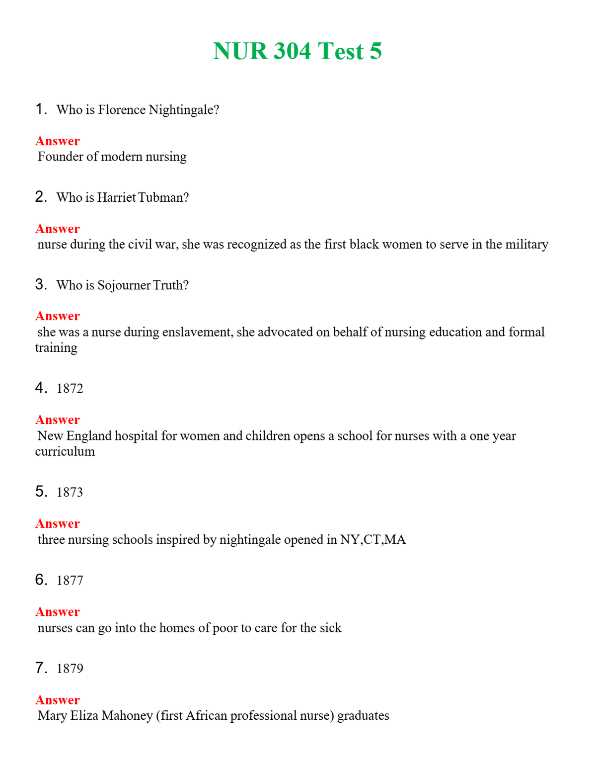 NUR 304 TEST 5 | QUESTIONS AND ANSWERS INCLUDED