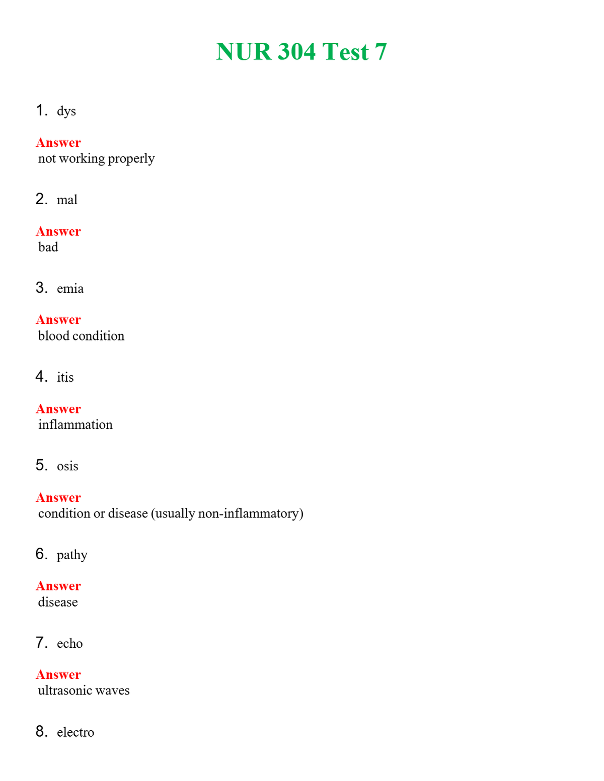 NUR 304 TEST 7 | QUESTIONS AND ANSWERS INCLUDED
