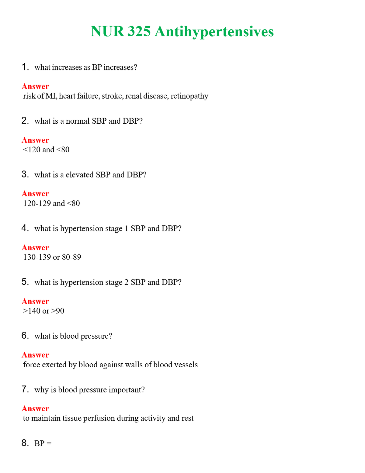 NUR 325 ANTIHYPERTENSIVES | GRADED A+ SOLVED 100% CORRECT