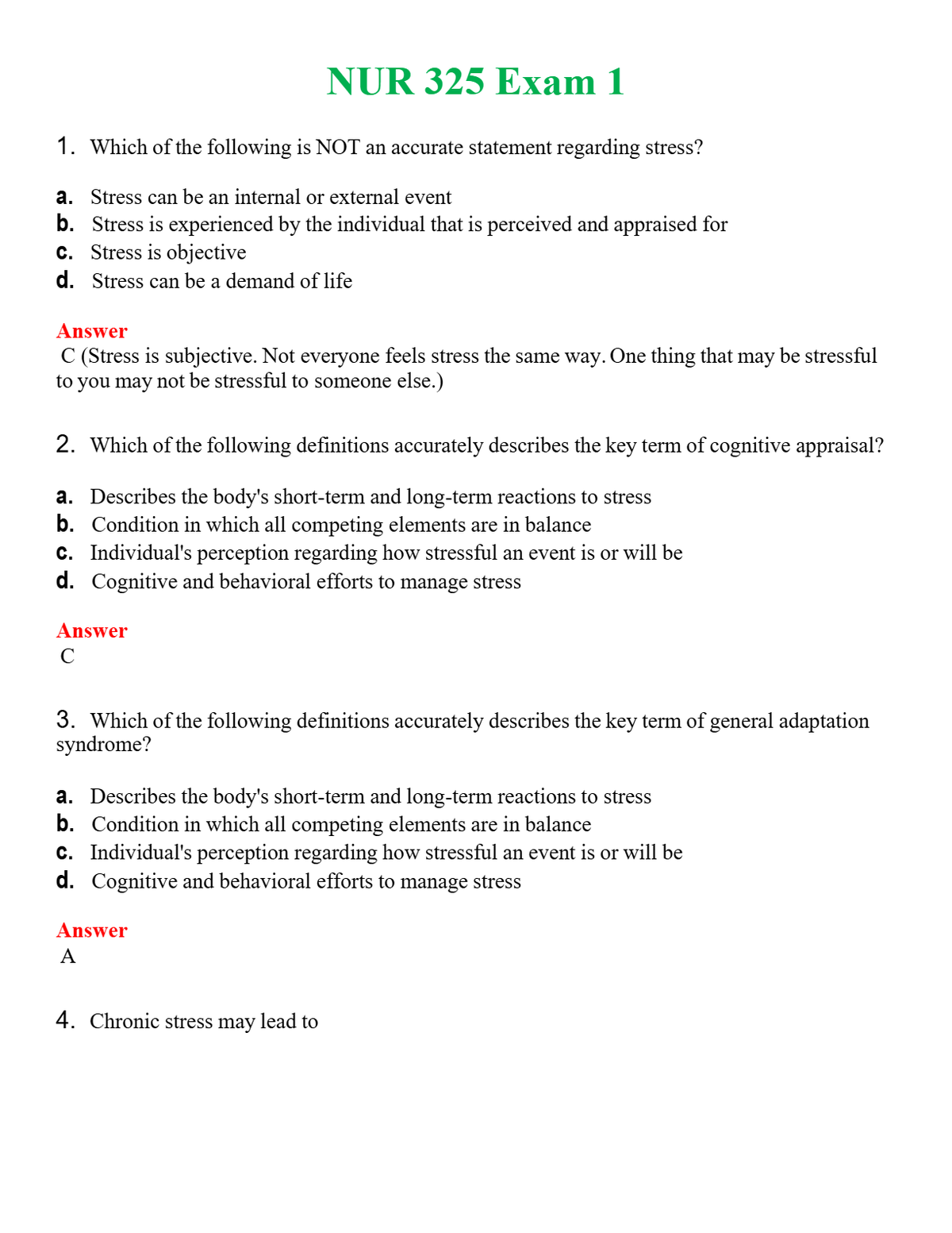 NUR 325 EXAM 1 | ACTUAL QUESTIONS AND ANSWERS 100% CORRECT