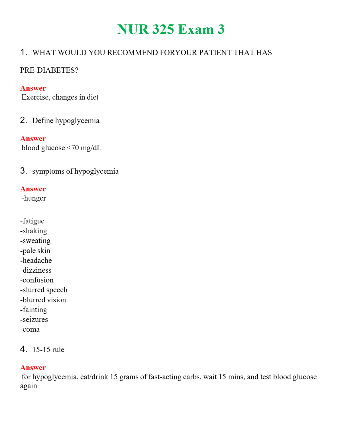 NUR 325 EXAM 3 | NEW FULL QUESTIONS AND ANSWERS 100% CORRECT