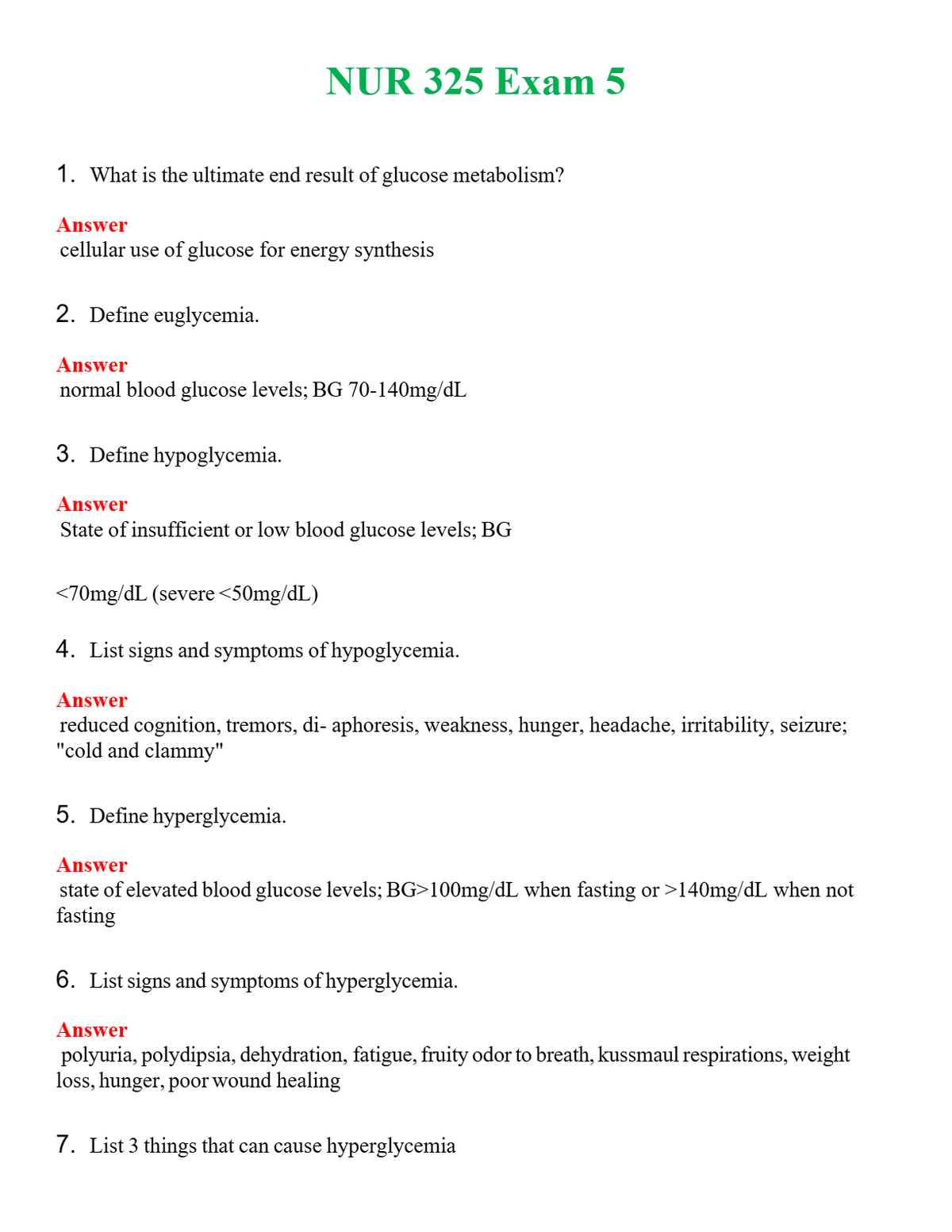 NUR 325 EXAM 5 | NEW FULL QUESTIONS AND ANSWERS 100% CORRECT