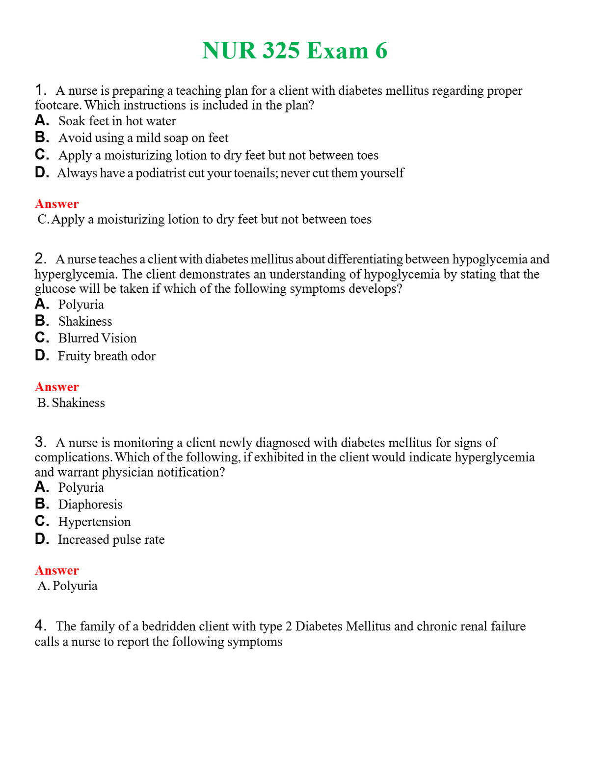 NUR 325 EXAM 6 | ACTUAL QUESTIONS AND ANSWERS 100% CORRECT