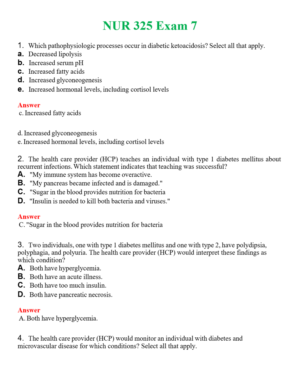 NUR 325 EXAM 7 | ALL Q&AS BRAND NEW GUARANTEED A+++