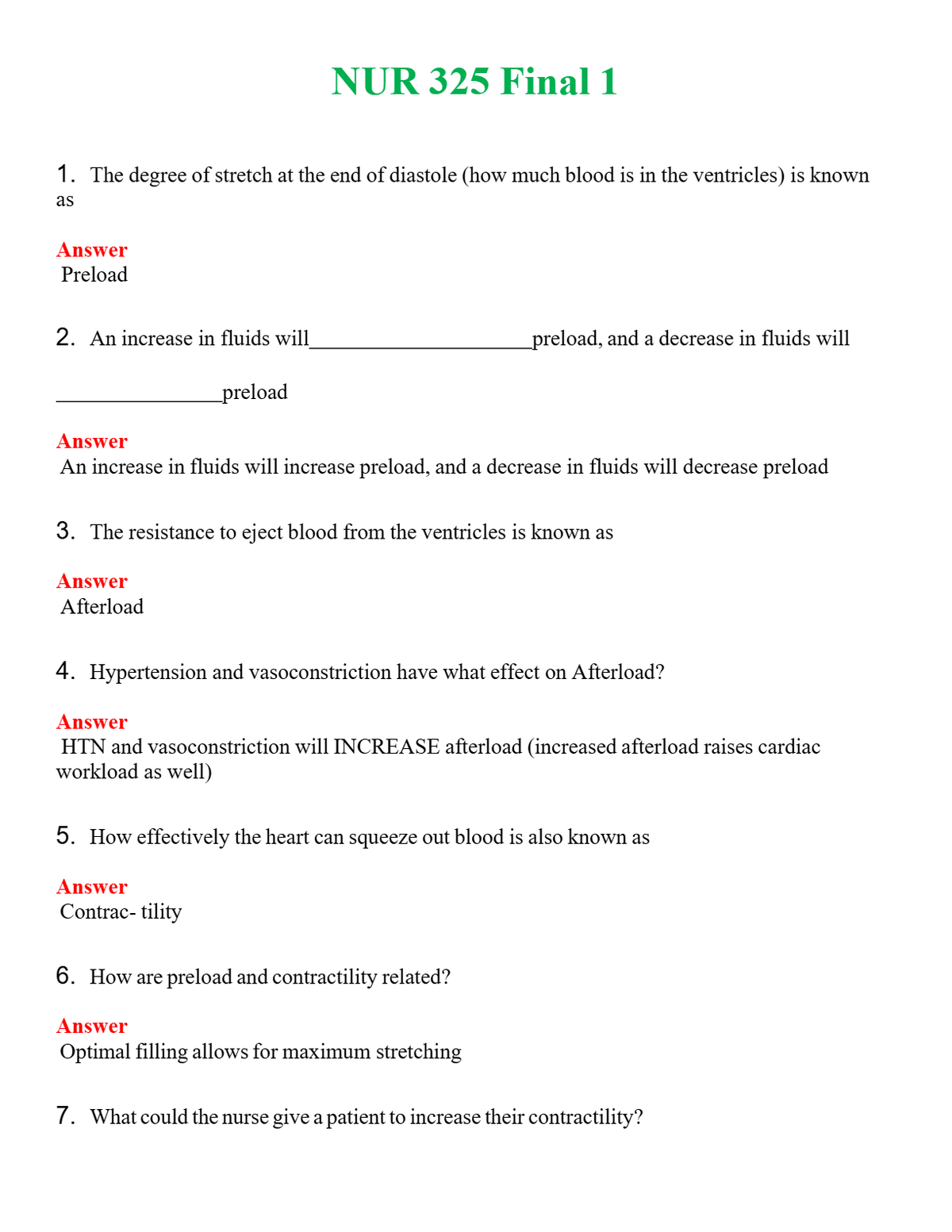 NUR 325 FINAL 1 | QUESTIONS AND ANSWERS INCLUDED