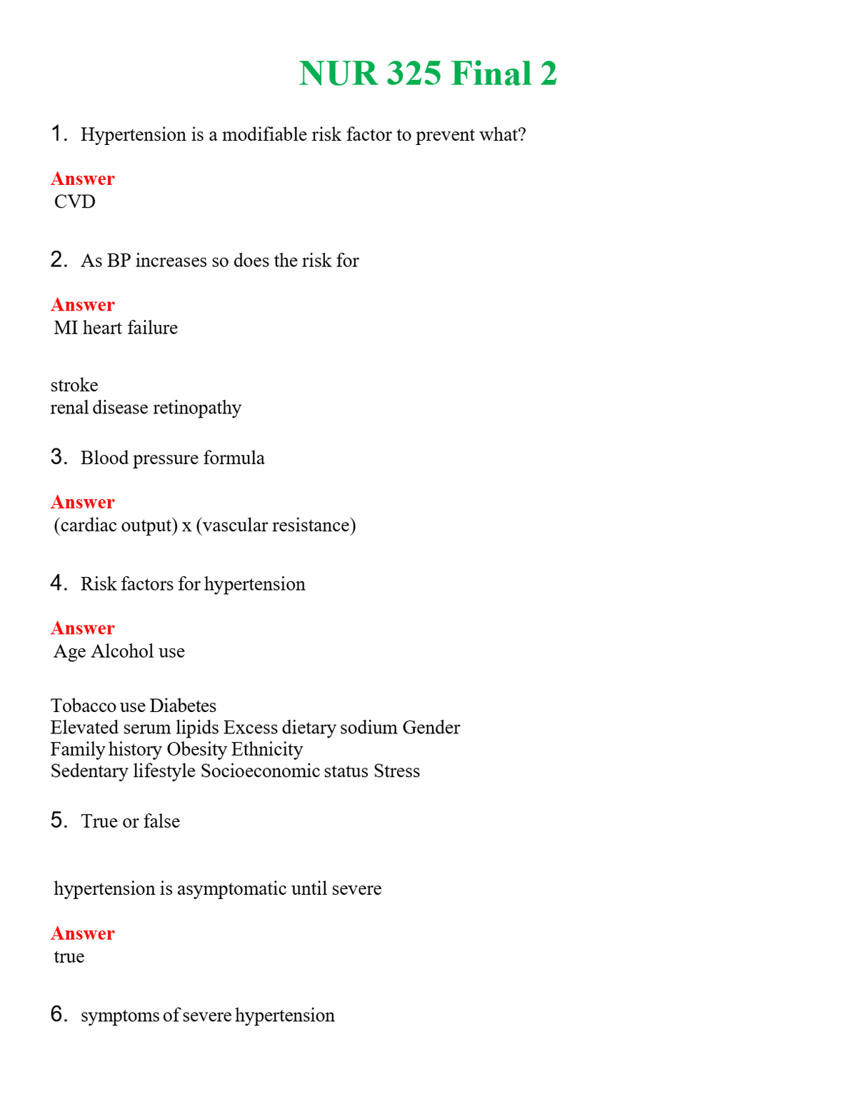 NUR 325 FINAL 2 | QUESTIONS & ANSWERS (SOLVED)