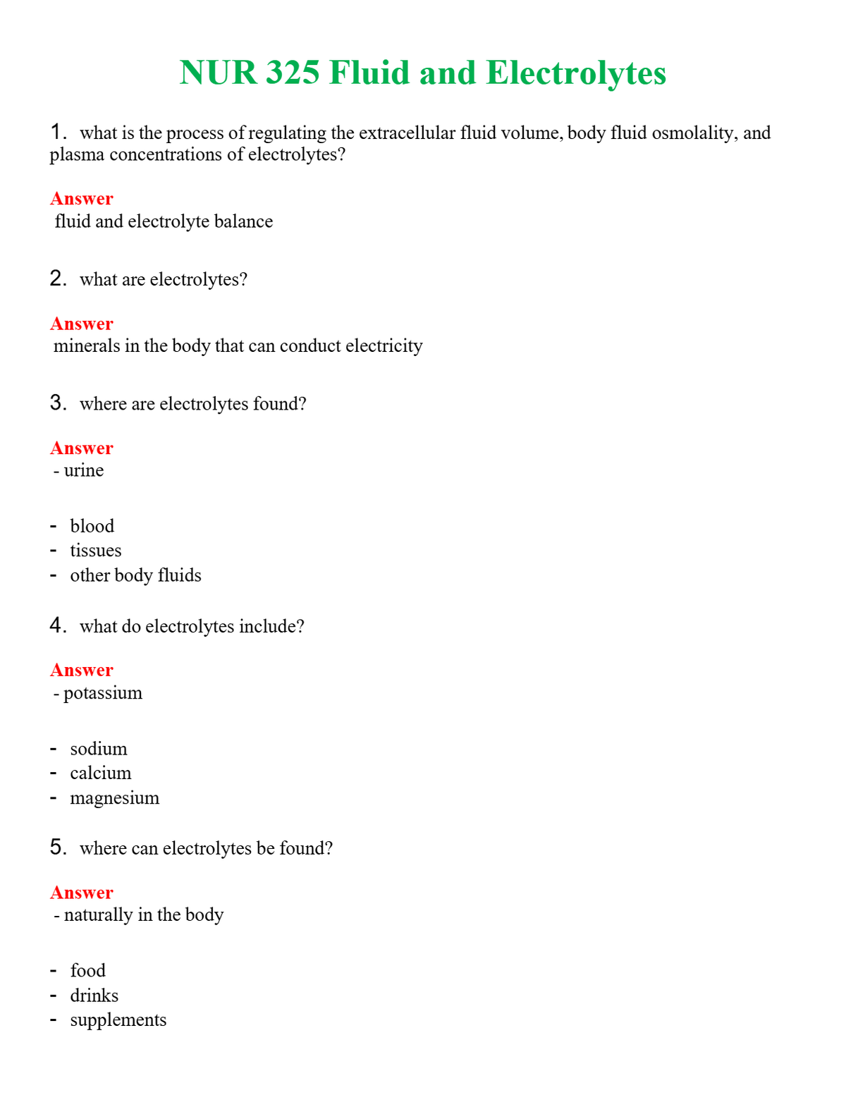 NUR 325 FLUID AND ELECTROLYTES | WITH 100% VERIFIED ANSWERS