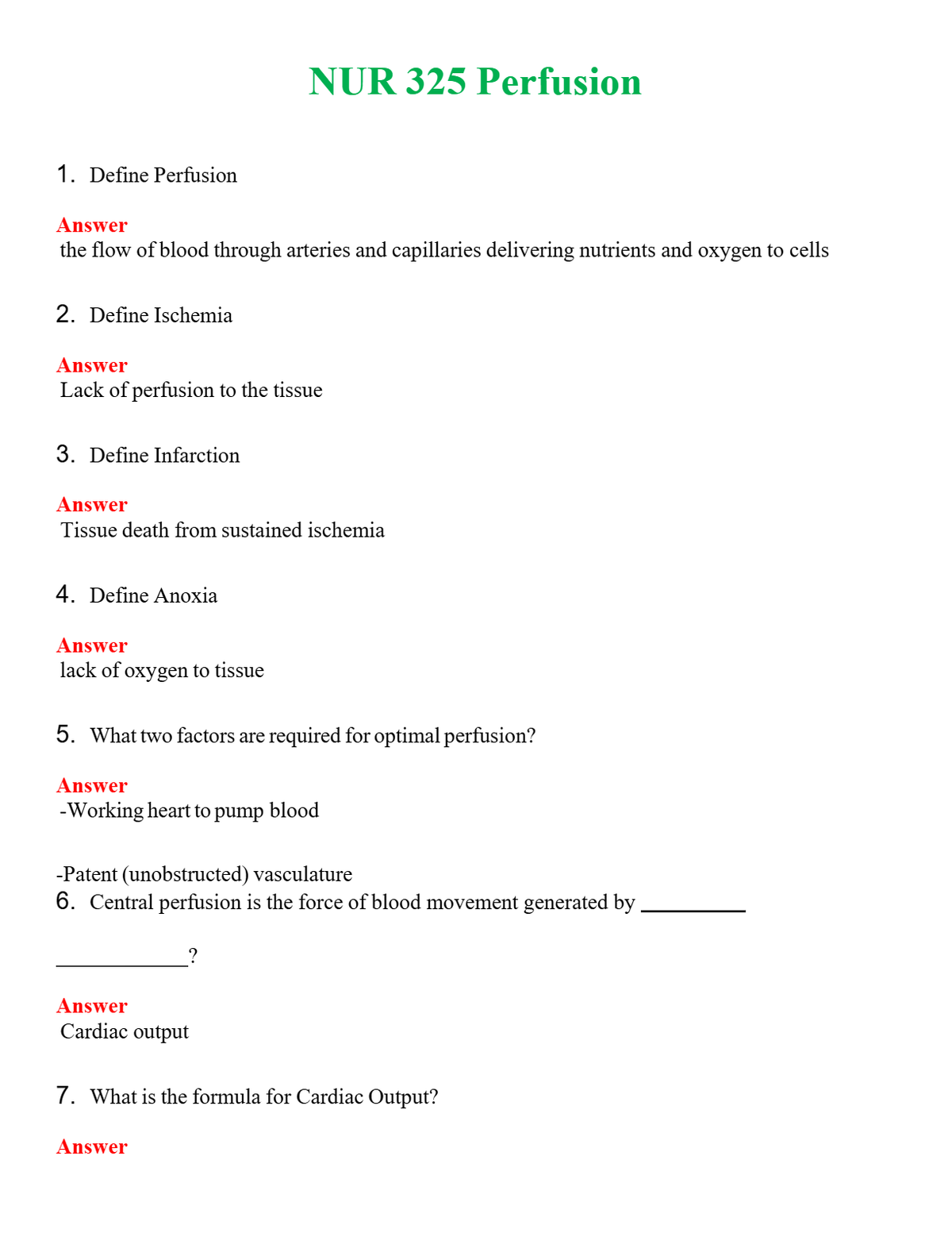 NUR 325 PERFUSION | A SOLVED 100% CORRECT