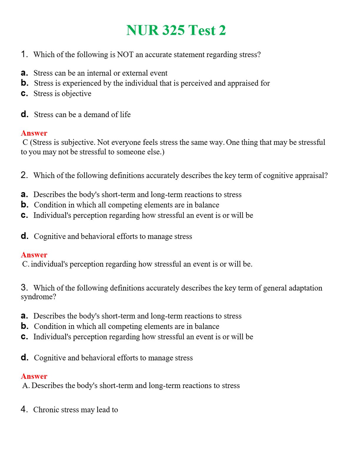 NUR 325 TEST 2 | QUESTIONS & ANSWERS (SOLVED)