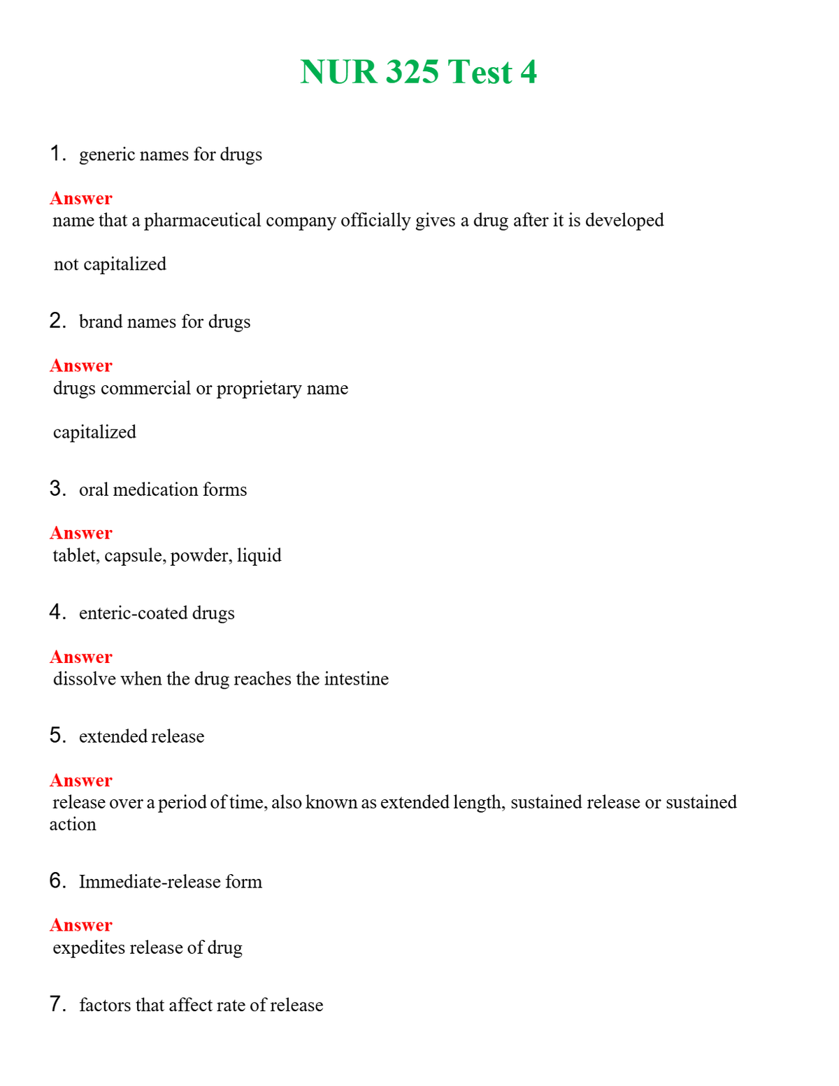 NUR 325 TEST 4 | WITH 100% VERIFIED ANSWERS