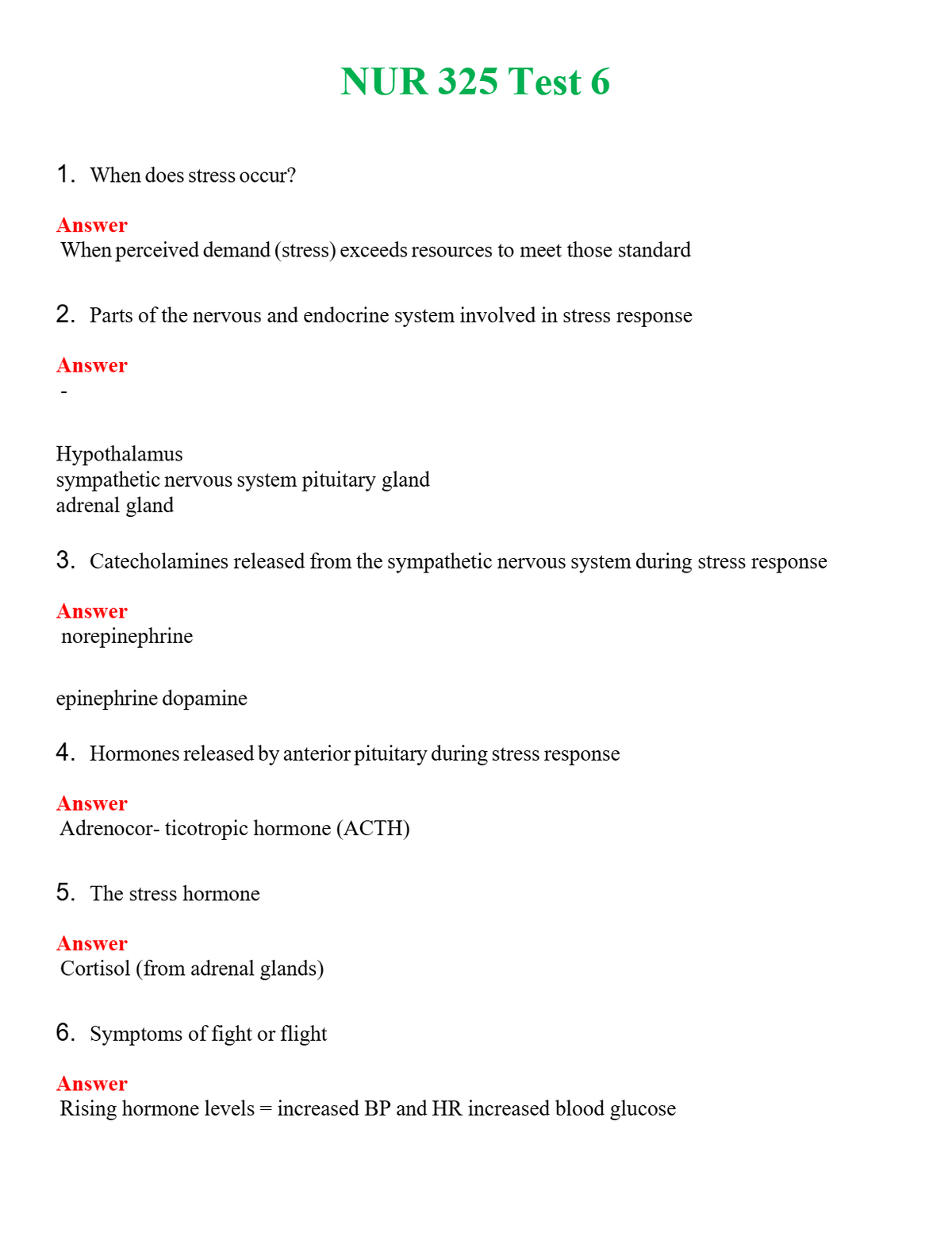 NUR 325 TEST 6 | A SOLVED 100% CORRECT