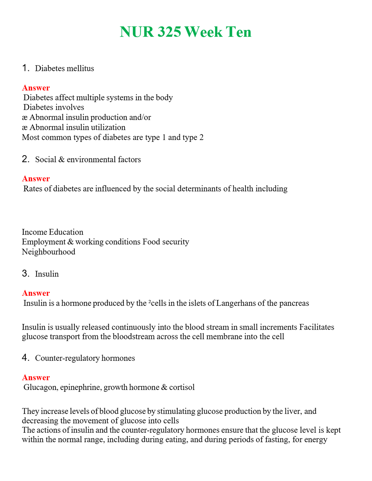 NUR 325 WEEK TEN | GRADED A+ QUESTIONS AND ANSWERS (SOLVED)