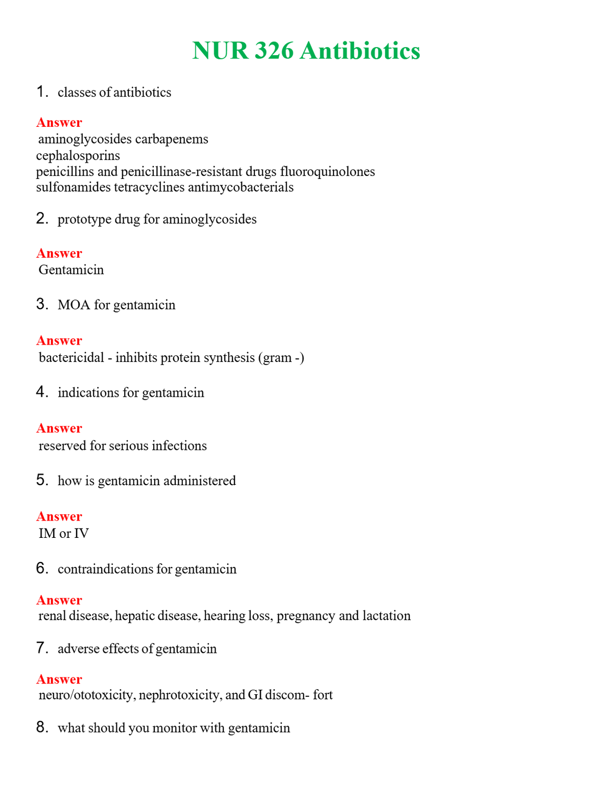 NUR 326 ANTIBIOTICS | GRADED A+ QUESTIONS & ANSWERS