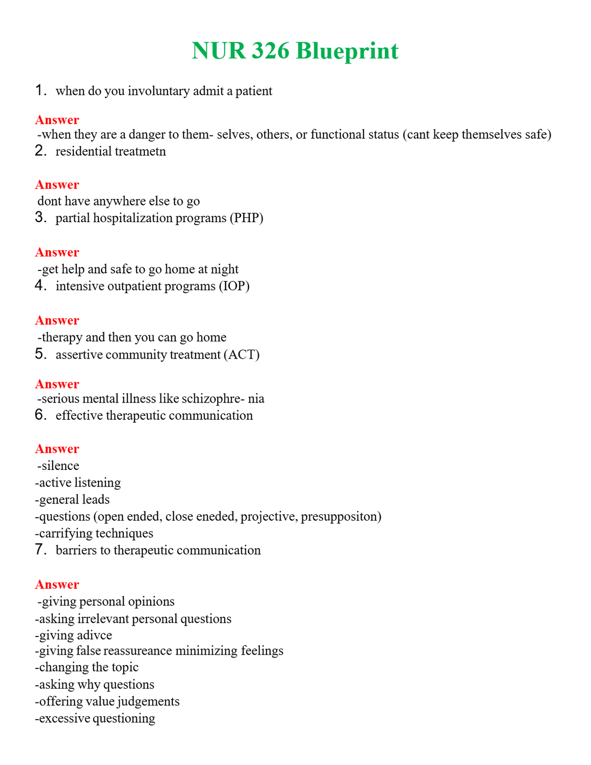 NUR 326 BLUEPRINT | A+ RATED GUIDE | QUESTIONS AND ANSWERS (SOLVED)