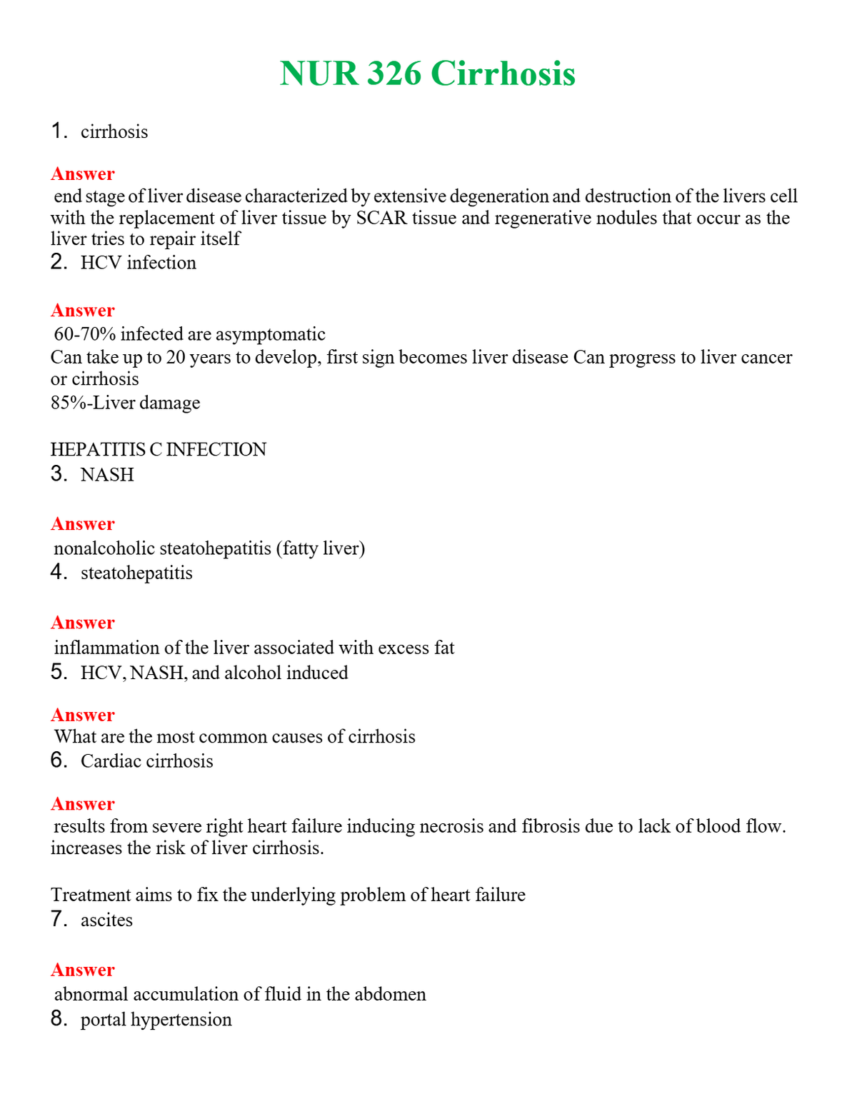 NUR 326 CIRRHOSIS | PASSED | A+ RATED GUIDE | NEW FULL EXAM
