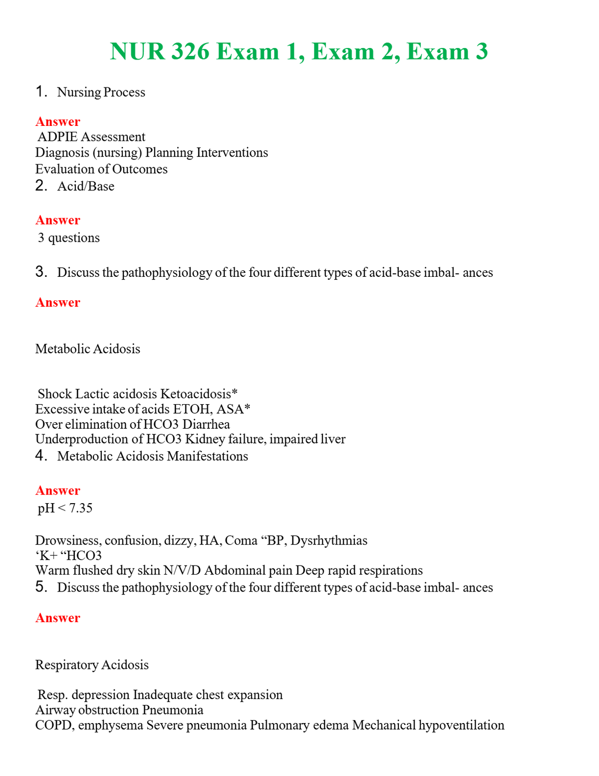 NUR 326 EXAM 1, EXAM 2, EXAM 3 | A+ RATED GUIDE | QUESTIONS AND ANSWERS (SOLVED)