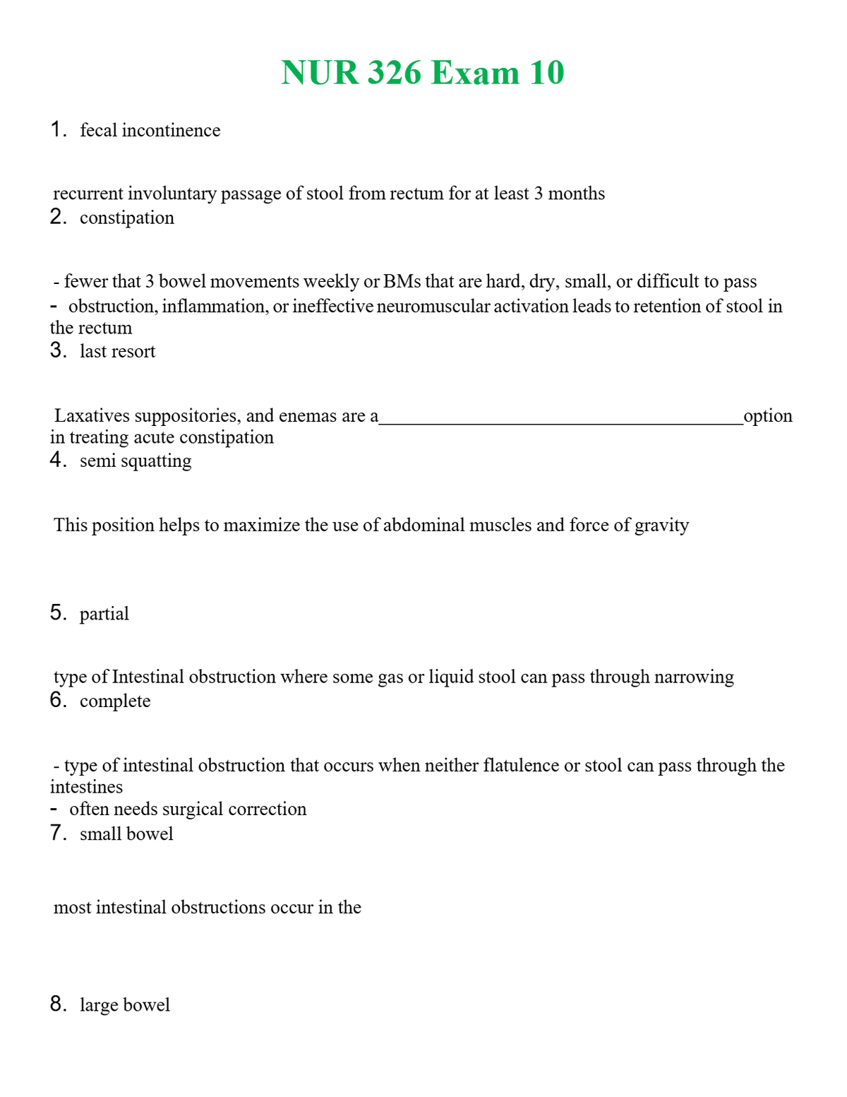 NUR 326 EXAM 10 | GRADED A+ QUESTIONS AND ANSWERS (SOLVED)