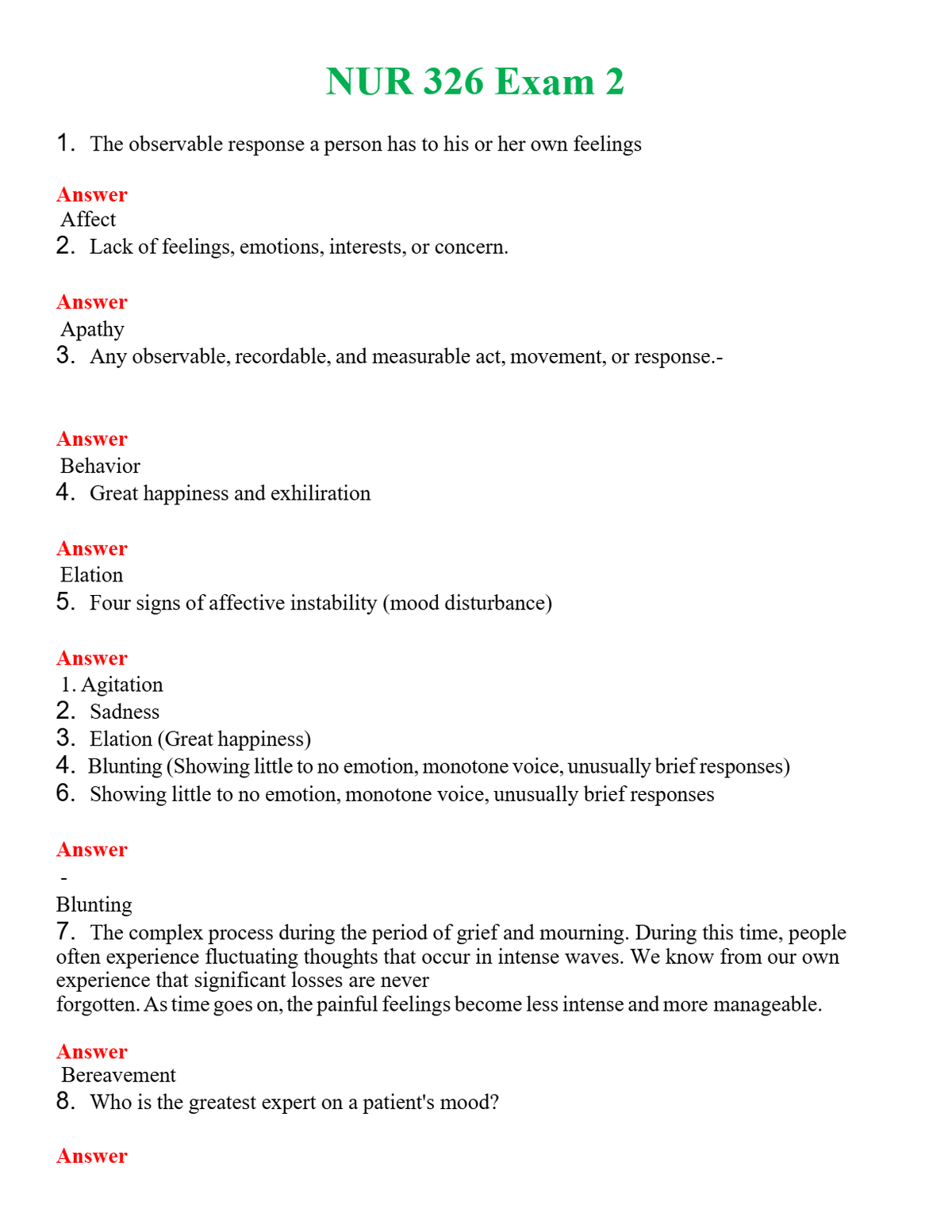 NUR 326 EXAM 2 | QUESTIONS & ANSWERS (SOLVED)