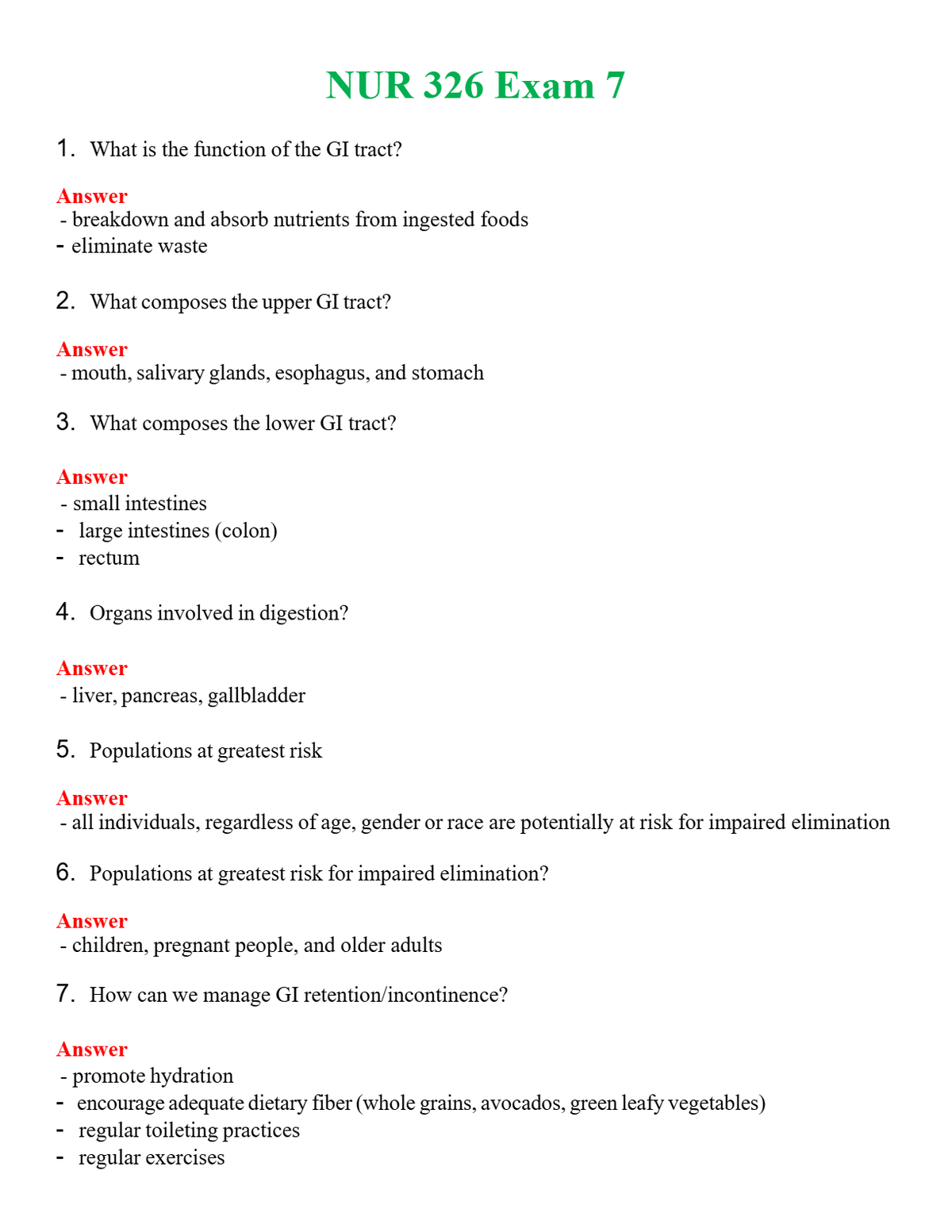 NUR 326 EXAM 7 | WITH 100% VERIFIED ANSWERS