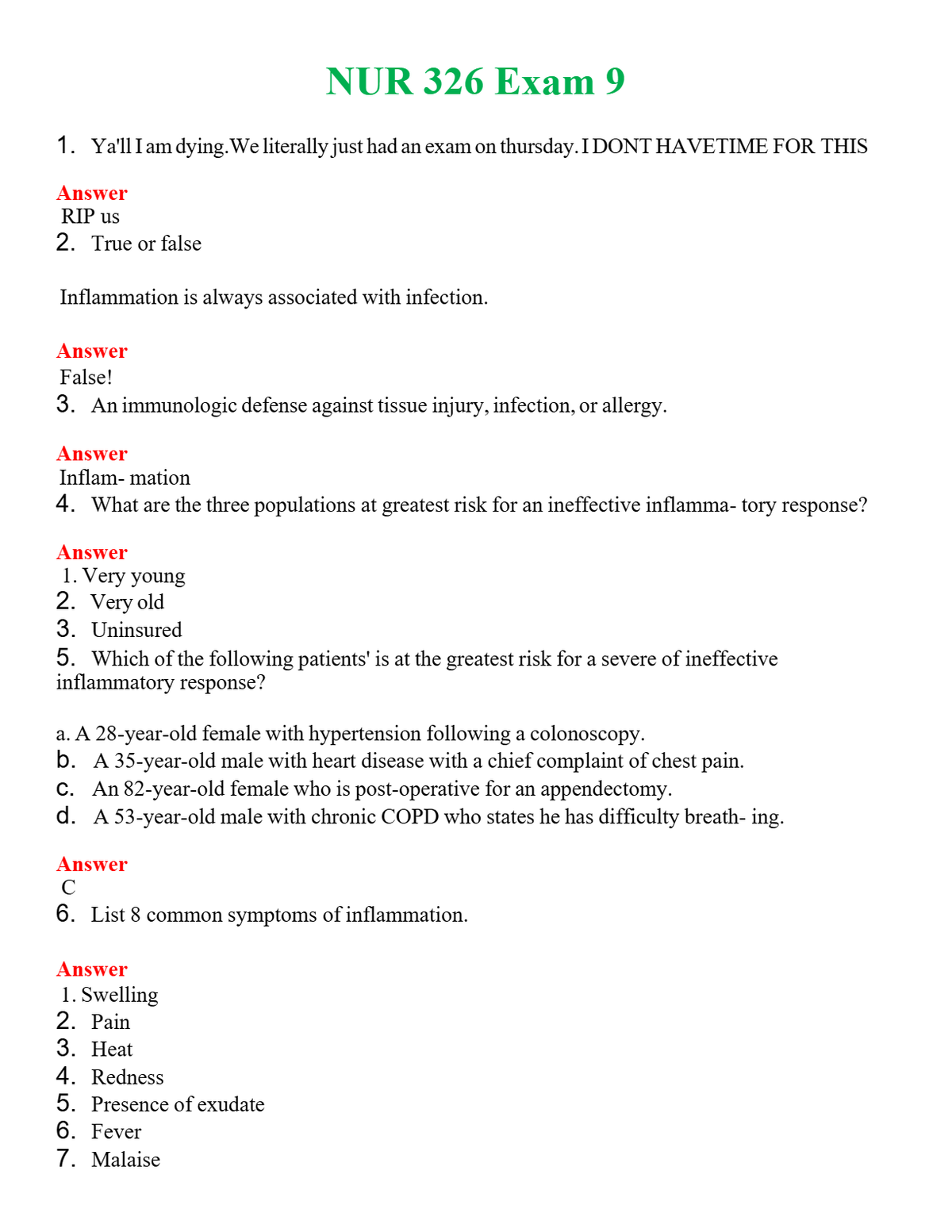 NUR 326 EXAM 9 | PASSED | A+ RATED GUIDE | NEW FULL EXAM