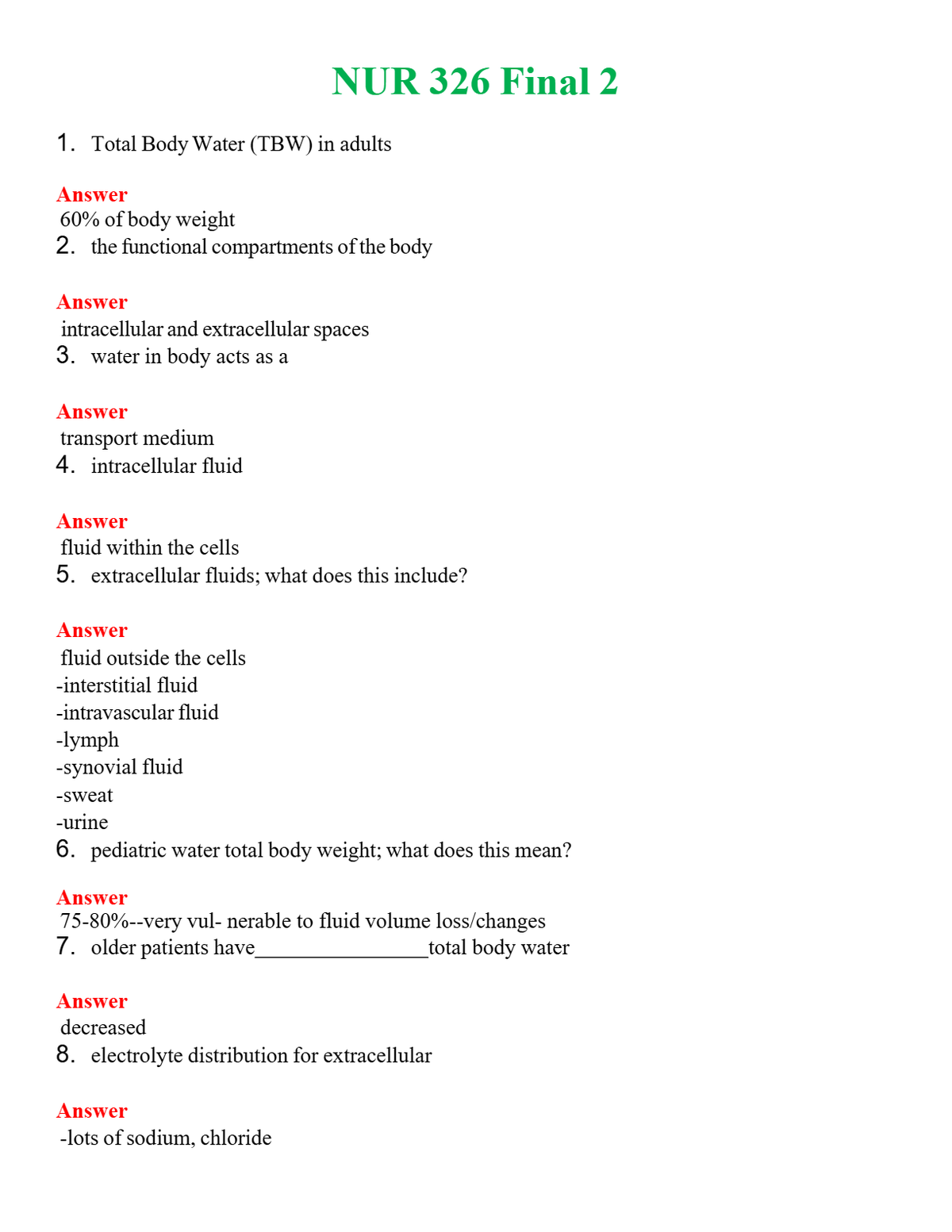 NUR 326 FINAL 2 | ACTUAL QUESTIONS AND ANSWERS 100% CORRECT