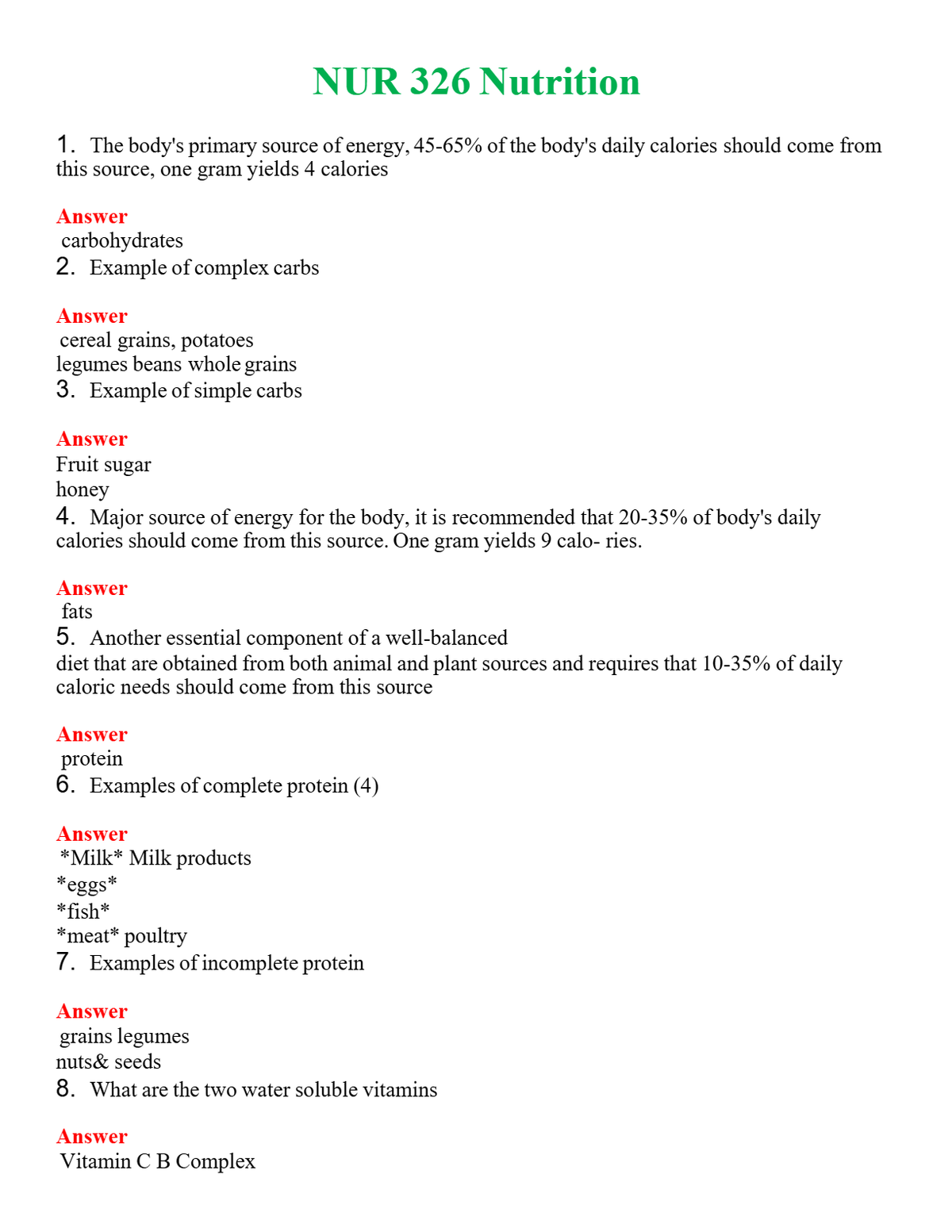 NUR 326 NUTRITION | ALL Q&AS BRAND NEW GUARANTEED A++