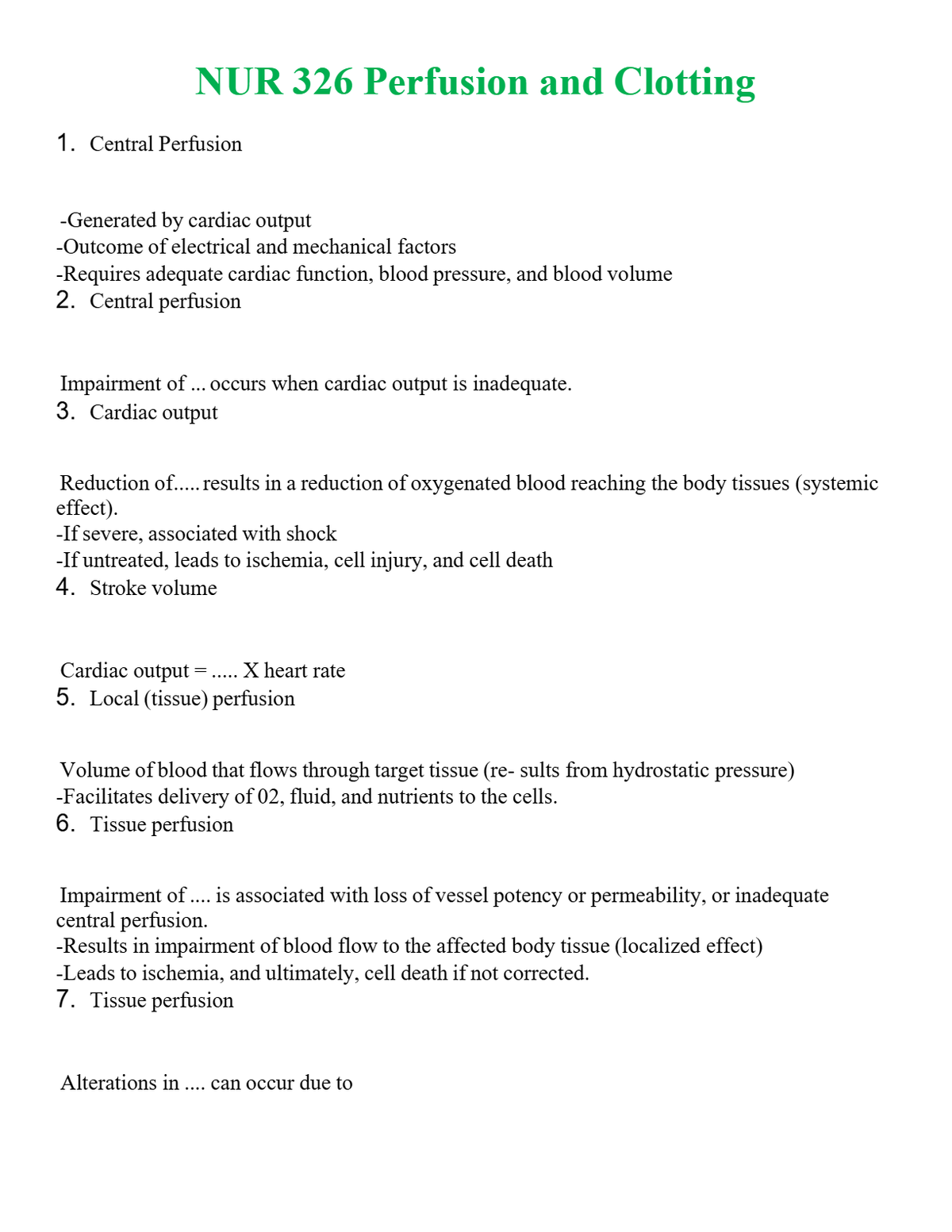 NUR 326 PERFUSION AND CLOTTING | GRADED A+ QUESTIONS & ANSWERS