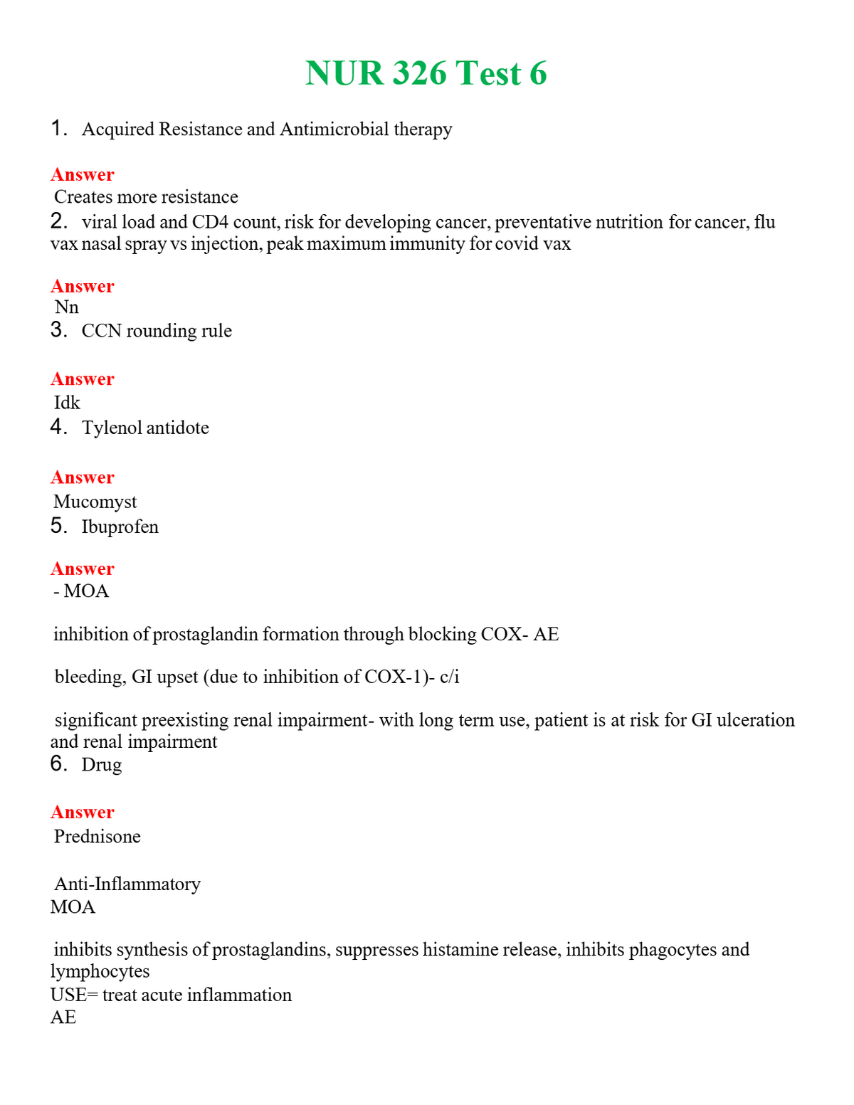 NUR 326 TEST 6 | QUESTIONS & ANSWERS (SOLVED)