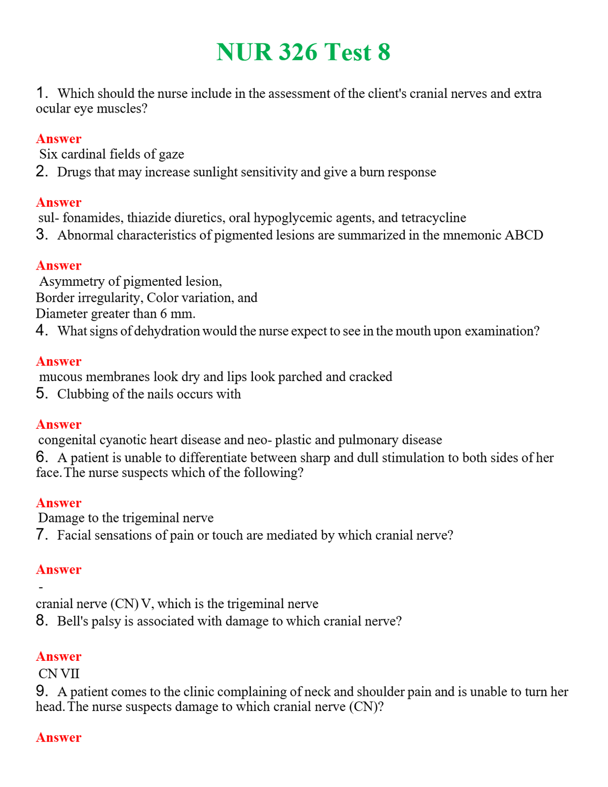 NUR 326 TEST 8 | QUESTIONS & ANSWERS (SOLVED)