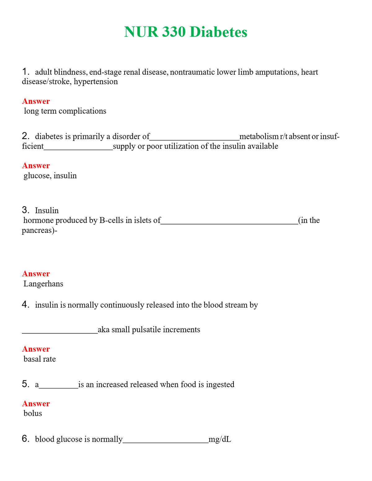 NUR 330 DIABETES | WITH 100% VERIFIED ANSWERS