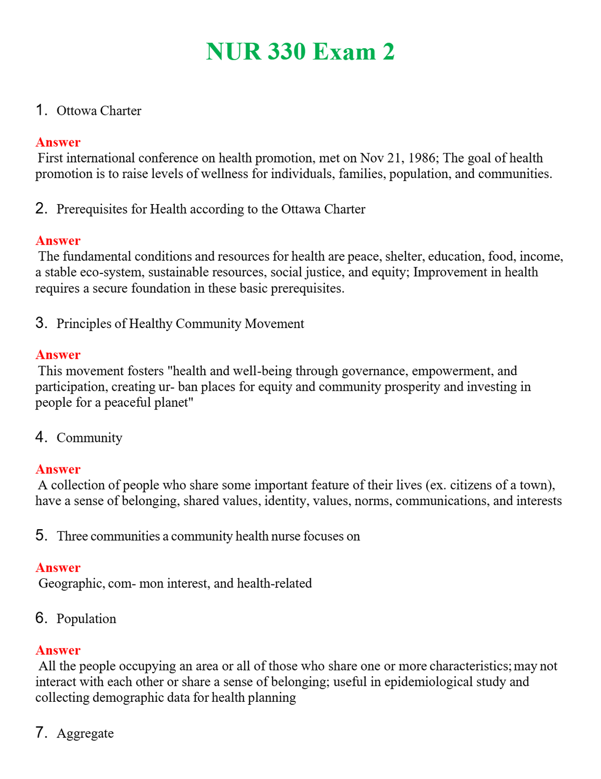 NUR 330 EXAM 2 | LATEST QUESTIONS WITH COMPLETE GRADE A++ ANSWERS