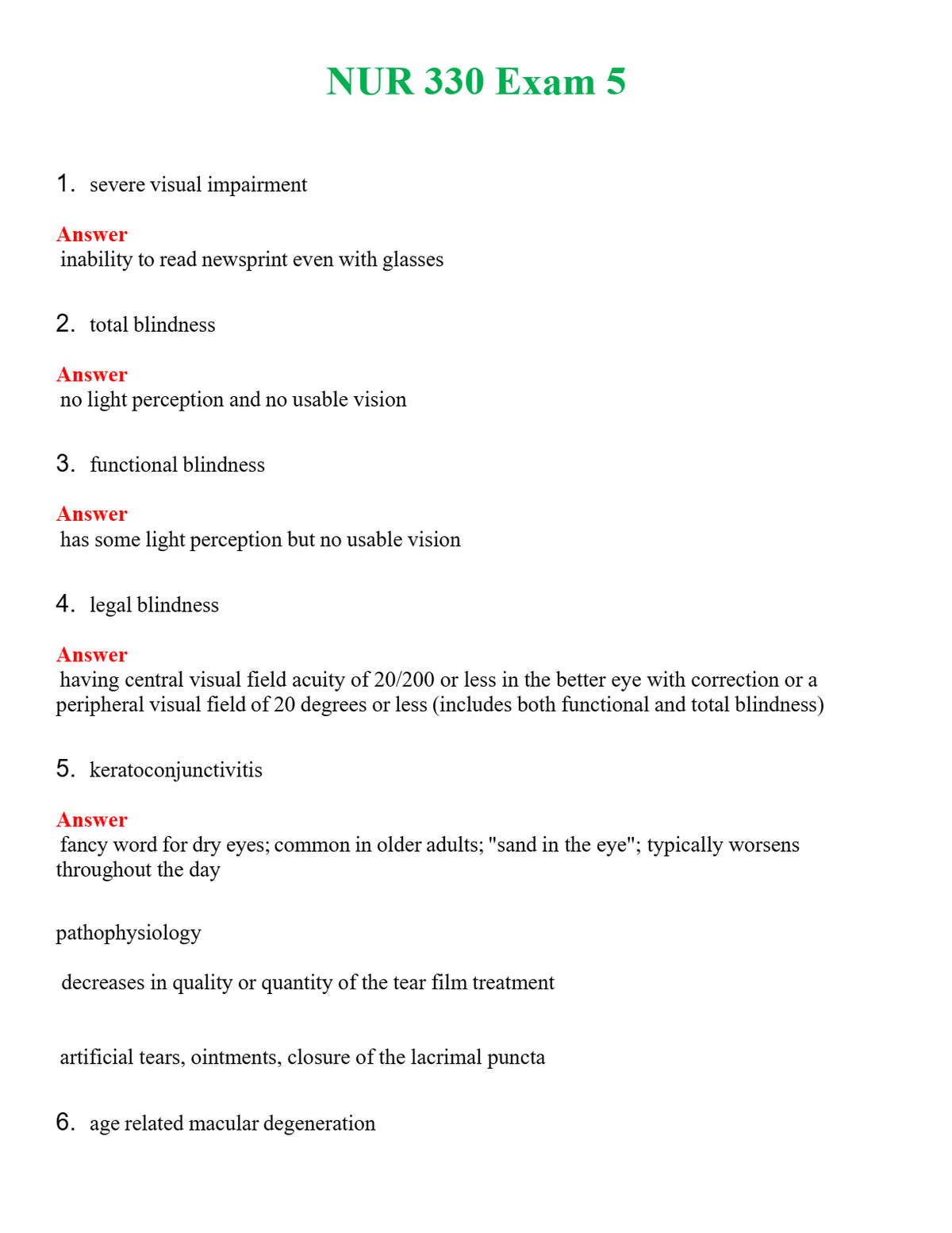 NUR 330 EXAM 5 | A+ RATED GUIDE | QUESTIONS AND ANSWERS (SOLVED)