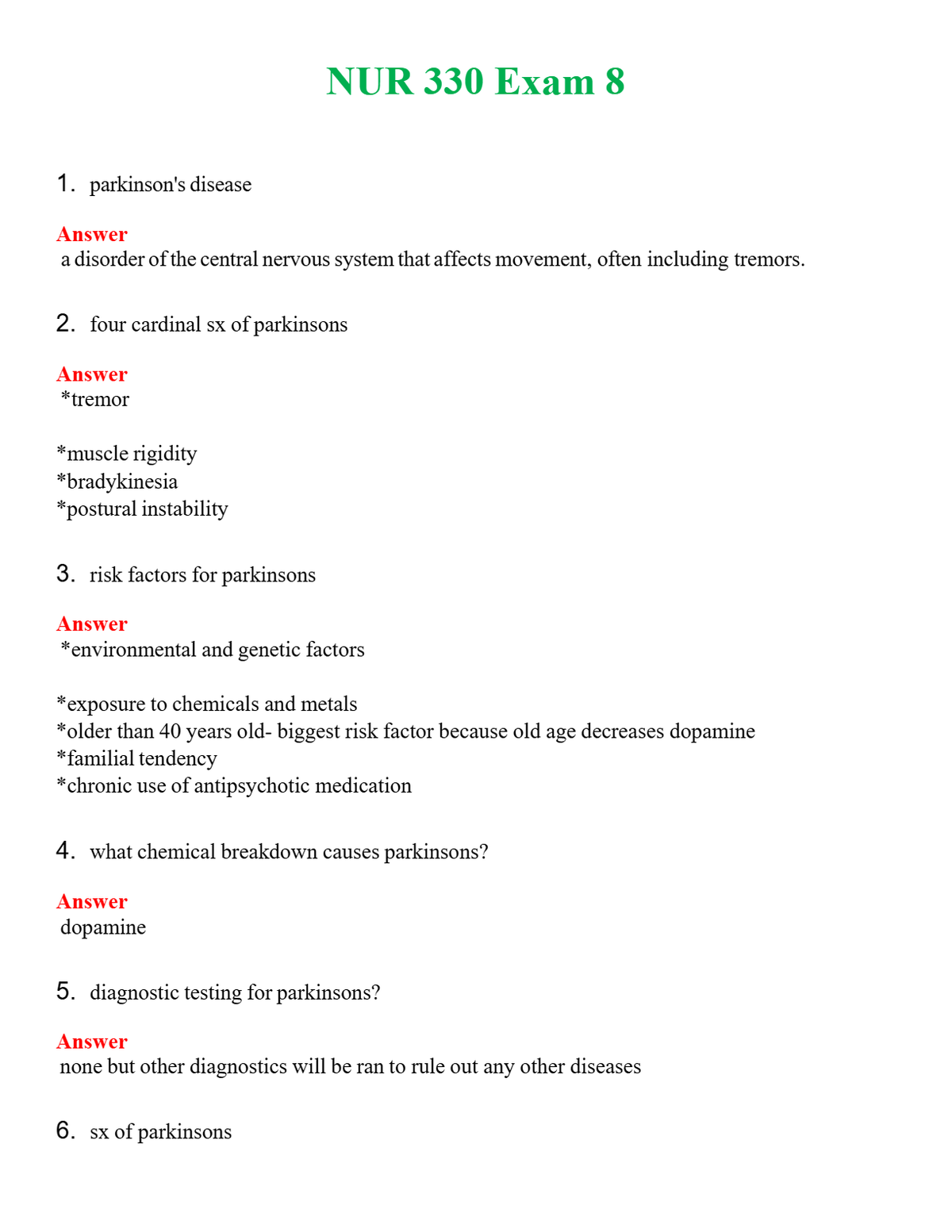 NUR 330 EXAM 8 | A+ RATED GUIDE | QUESTIONS AND ANSWERS (SOLVED)