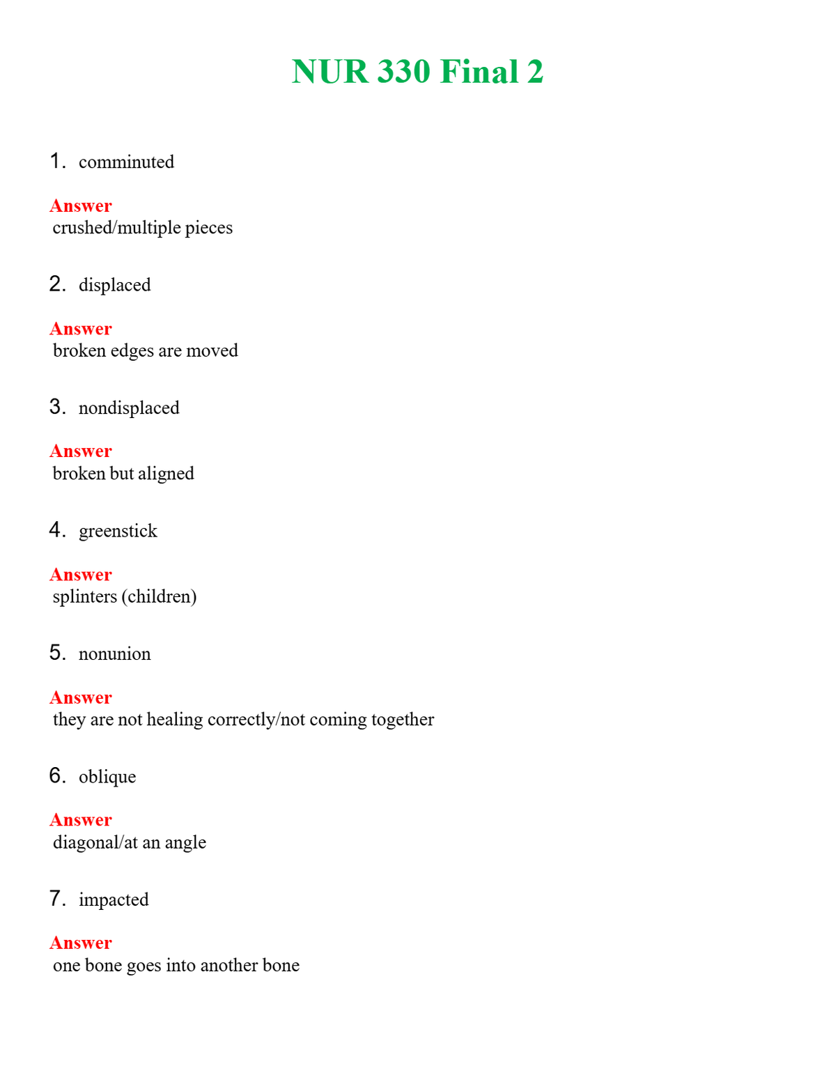 NUR 330 FINAL 2 | WITH 100% VERIFIED ANSWERS