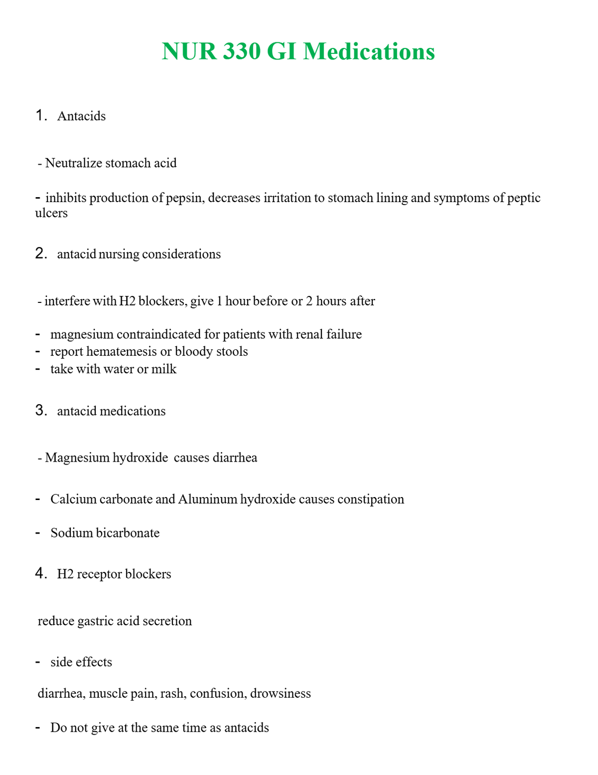 NUR 330 GI MEDICATIONS | A+ RATED GUIDE | QUESTIONS AND ANSWERS (SOLVED)