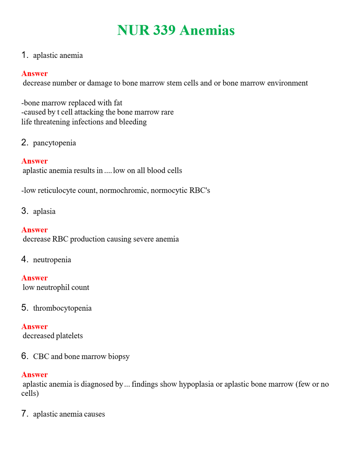 NUR 339 ANEMIAS | COMPLETE ANSWERS 100% CORRECT