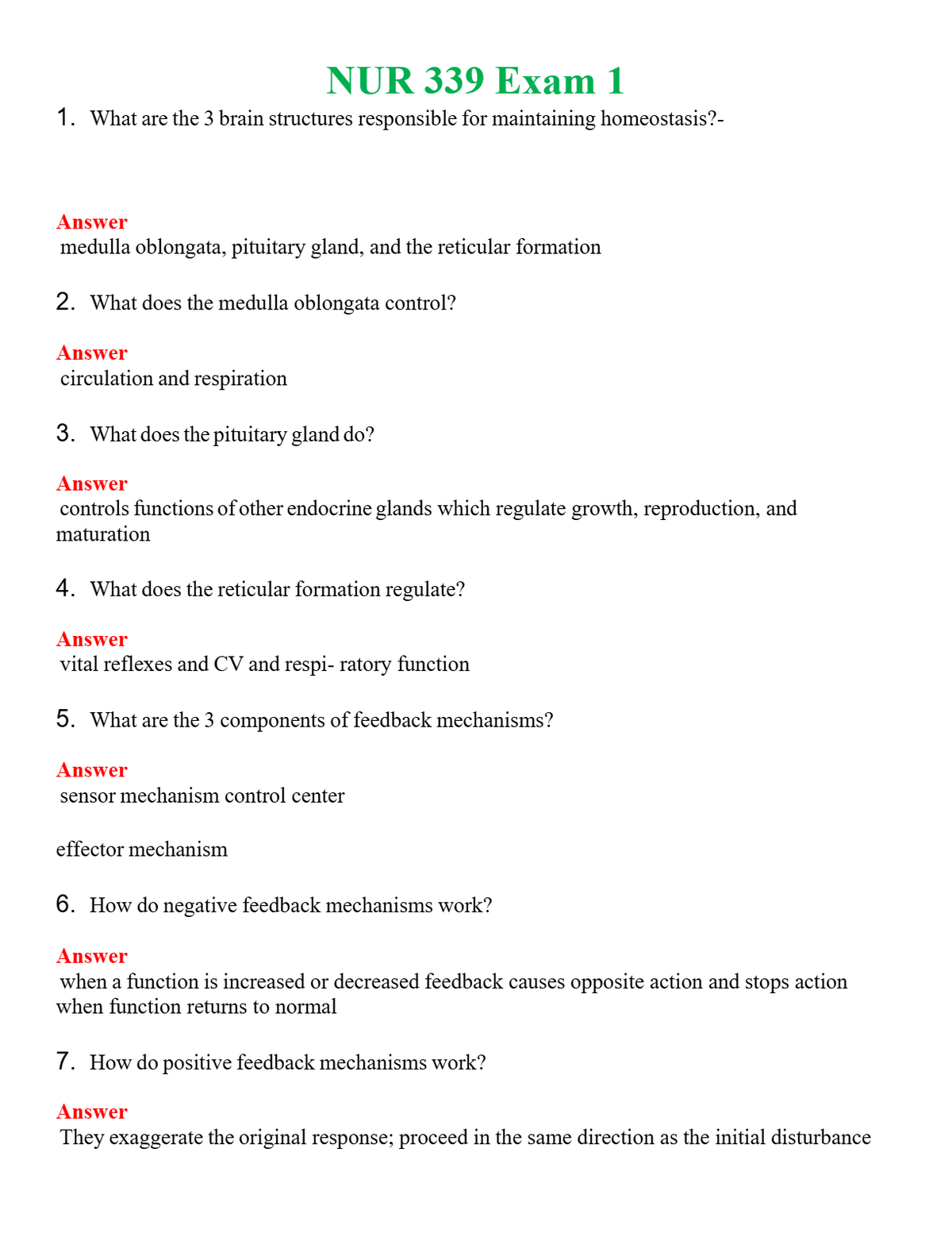 NUR 339 EXAM 1 | GRADED A+ QUESTIONS AND ANSWERS (SOLVED)