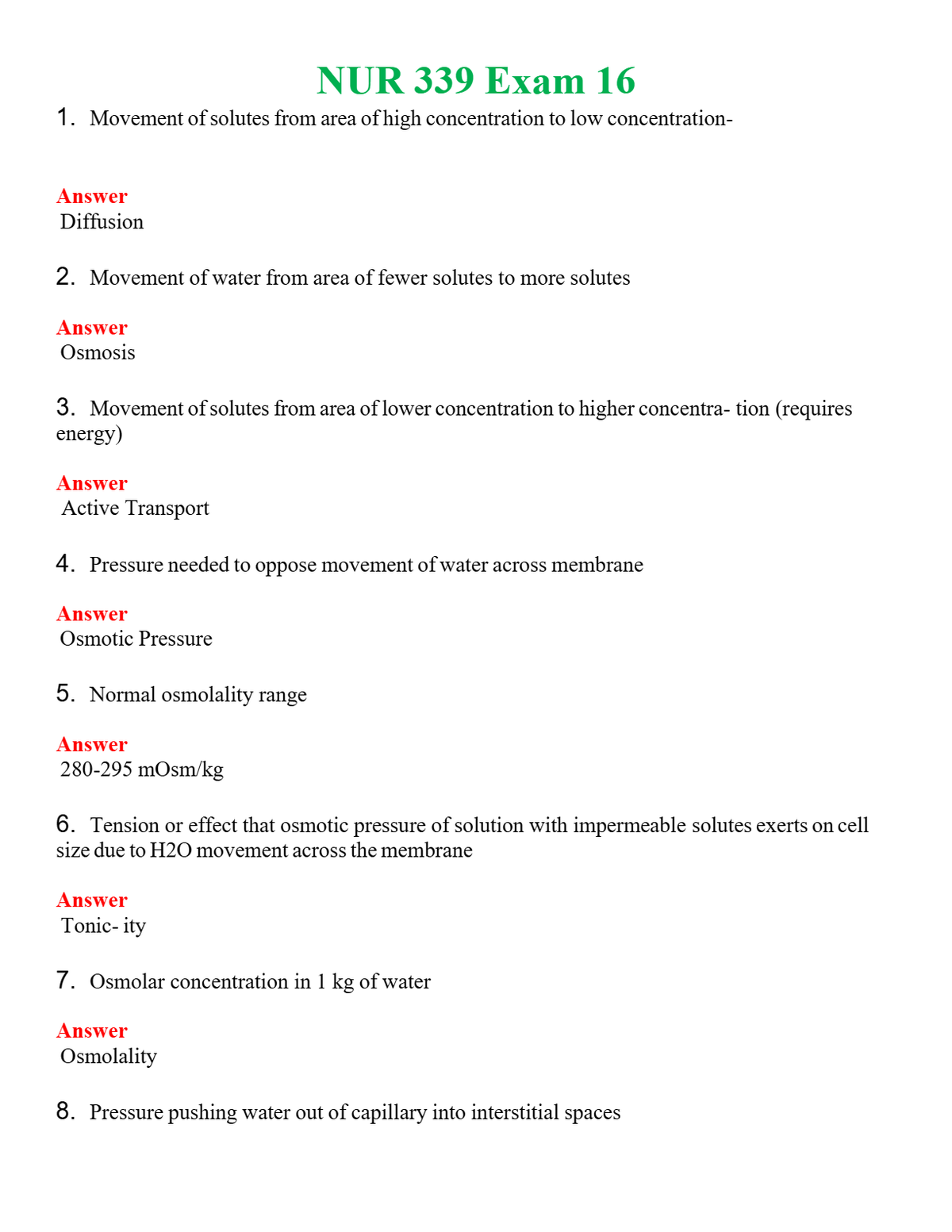 NUR 339 EXAM 16 | LATEST QUESTIONS WITH COMPLETE GRADE A++ ANSWERS