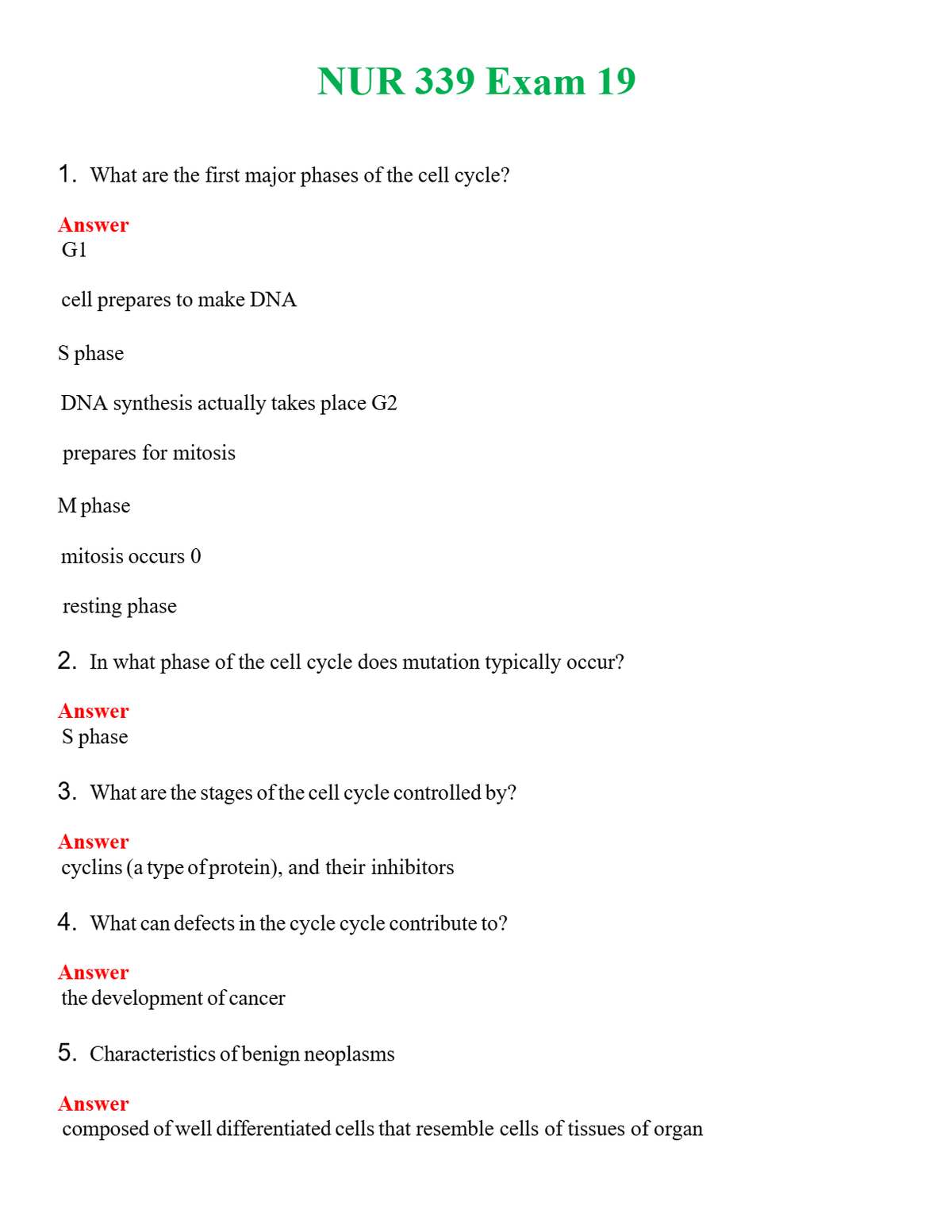 NUR 339 EXAM 19 | WITH 100% VERIFIED ANSWERS