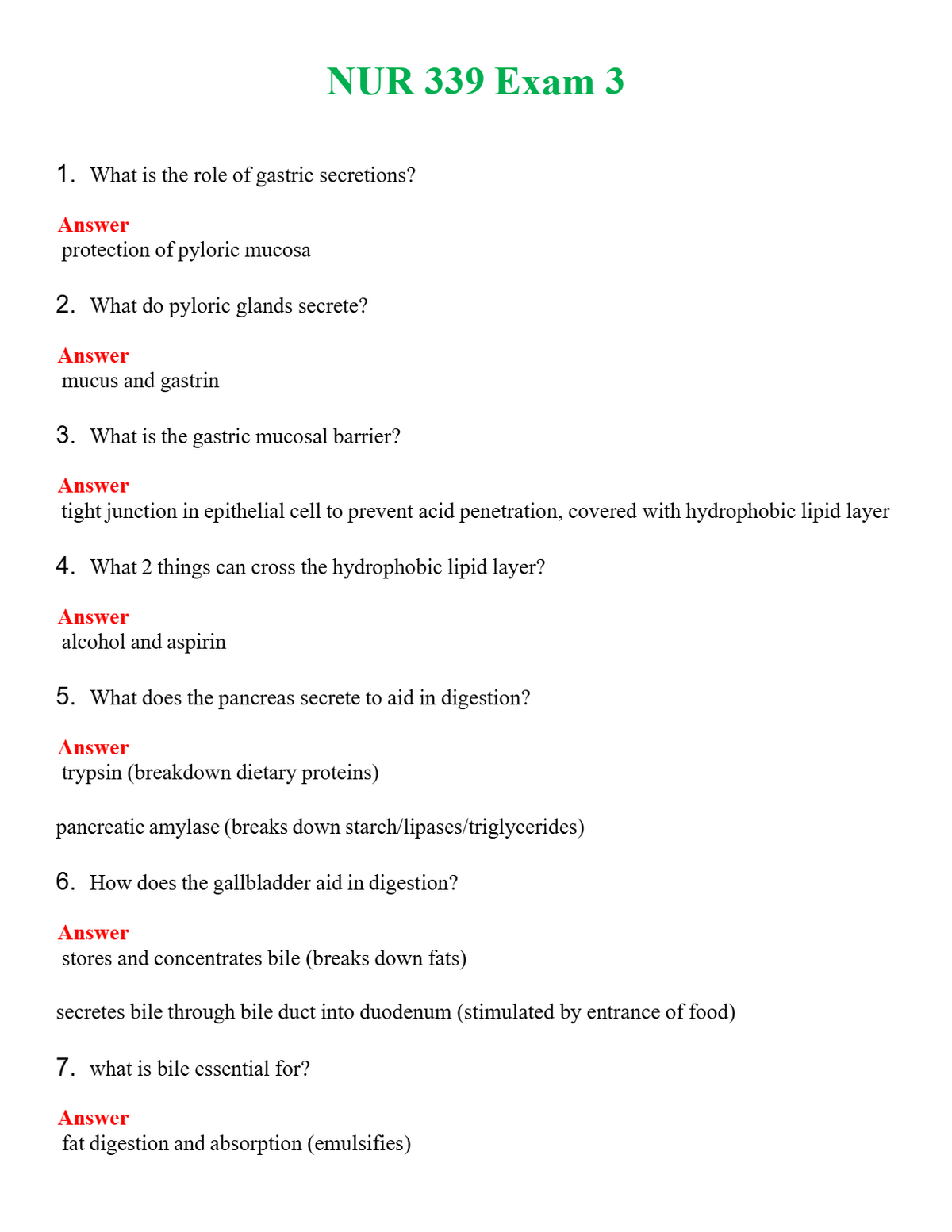 NUR 339 EXAM 3 | GRADED A+ QUESTIONS AND ANSWERS (SOLVED)