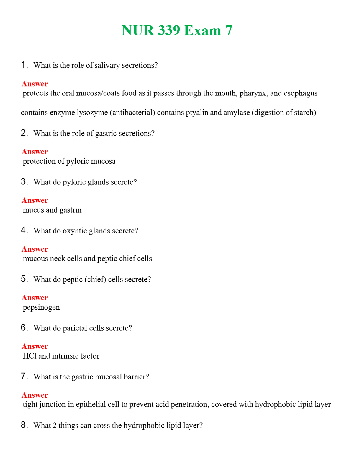 NUR 339 EXAM 7 | A+ RATED GUIDE | QUESTIONS AND ANSWERS (SOLVED)