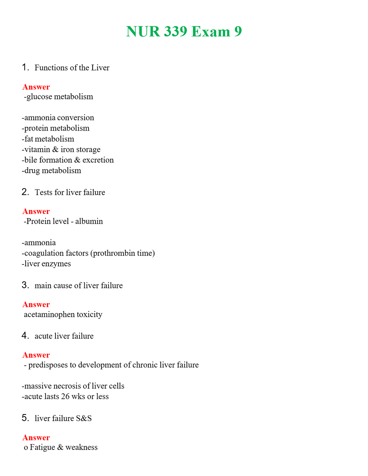 NUR 339 EXAM 9 | (ACTUAL EXAM ) QUESTIONS AND ANSWERS (SOLVED)