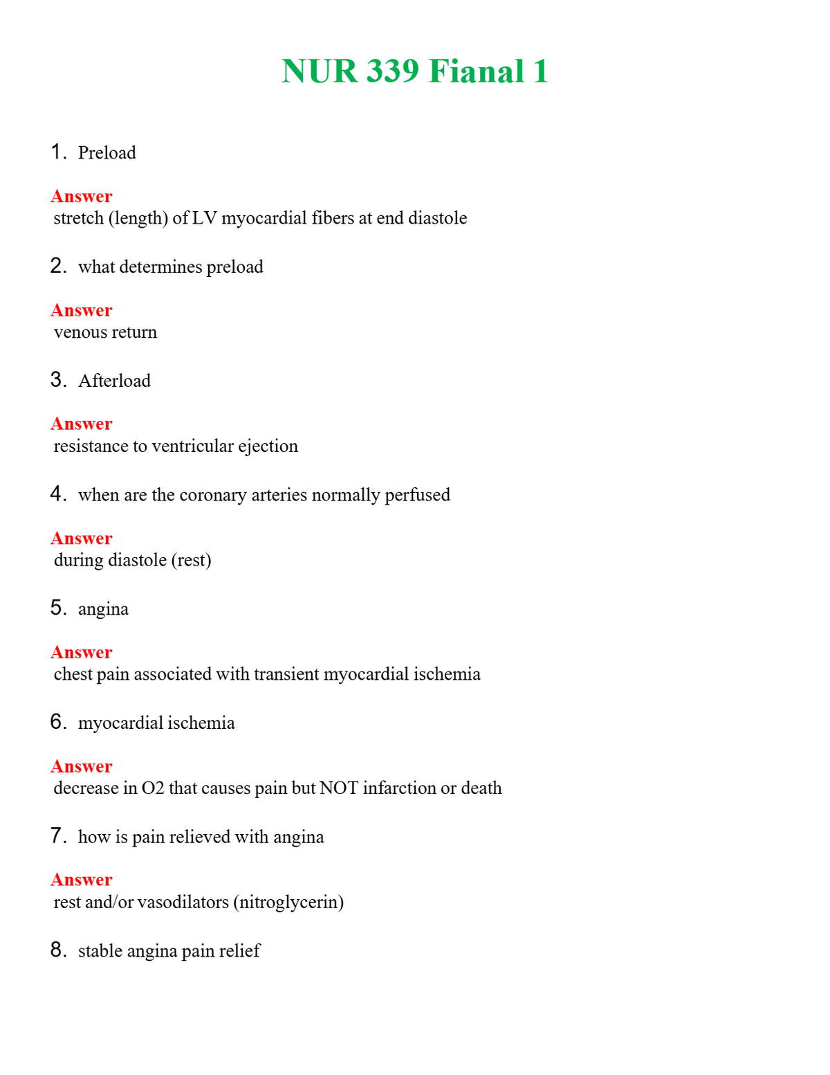 NUR 339 FINAL 1 | WITH 100% VERIFIED ANSWERS