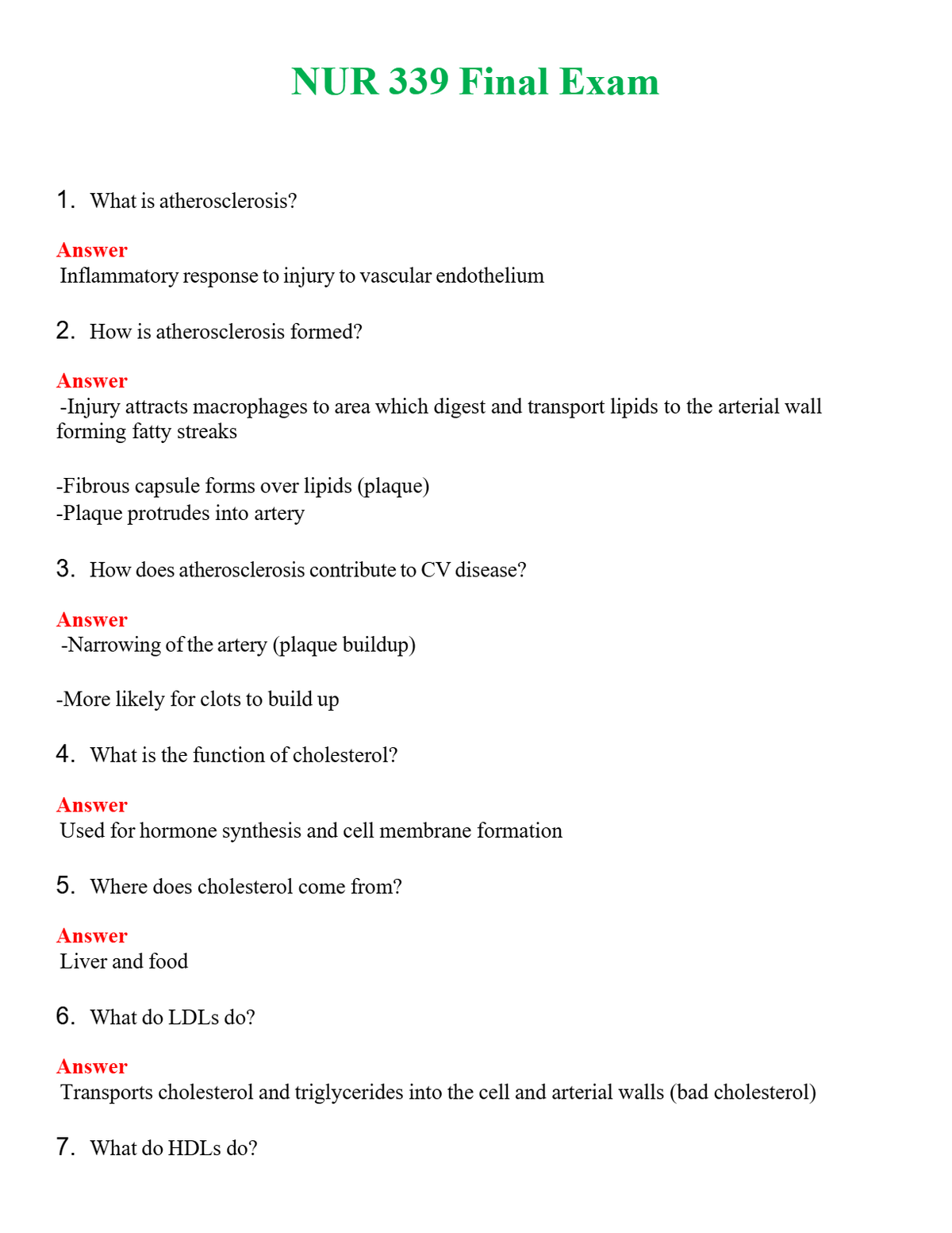 NUR 339 FINAL EXAM | A+ RATED GUIDE | QUESTIONS AND ANSWERS (SOLVED)